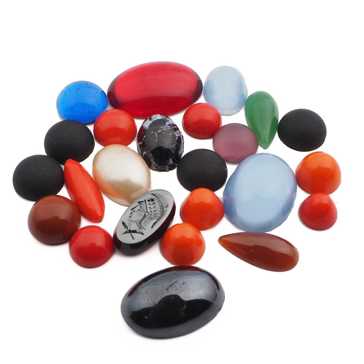 Lot (24) Czech vintage glass cabochons satin opaline marble pearl metallic