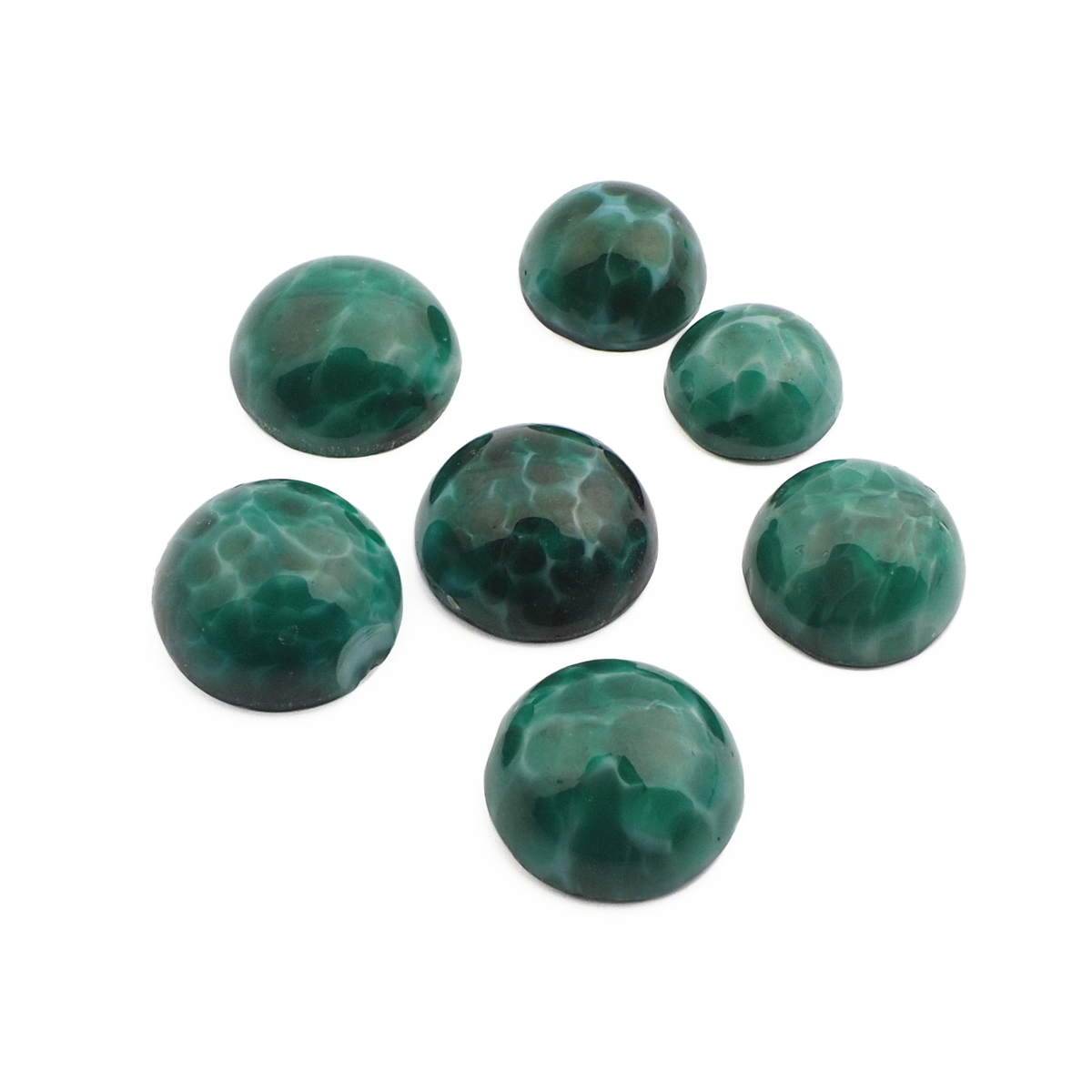 Lot (7) Czech vintage green satin marble glass cabochons