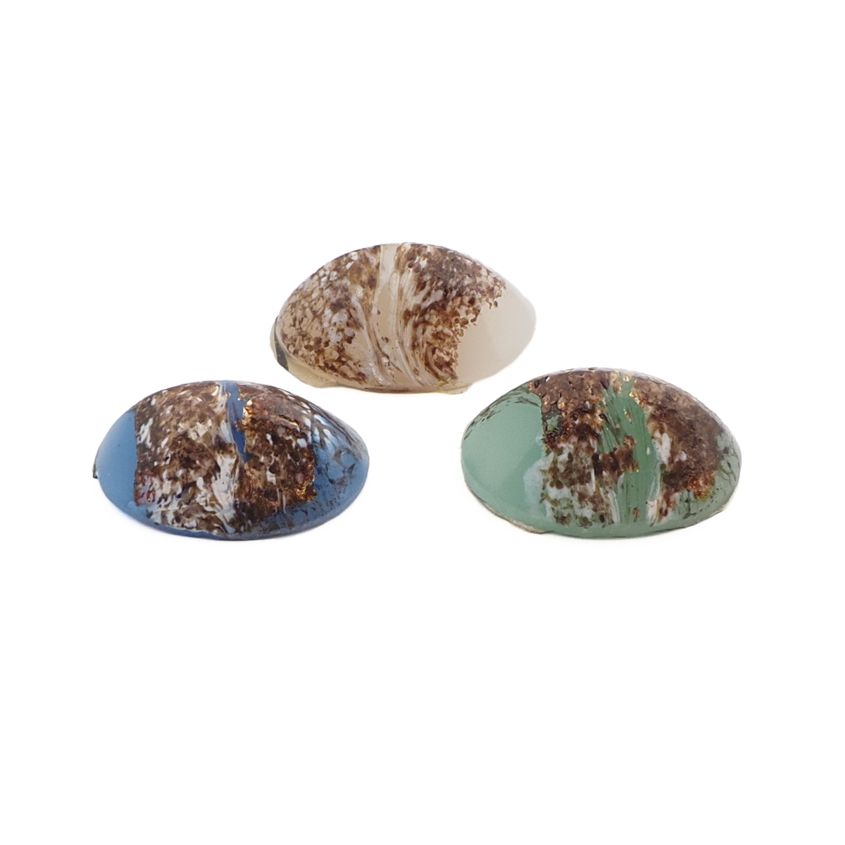 Lot (3) Czech vintage marble aventurine oval glass cabochons 20x15mm