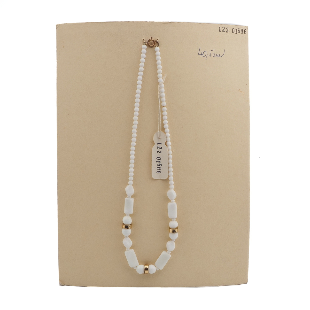 Vintage Czech necklace white rectangle oval glass beads 16"