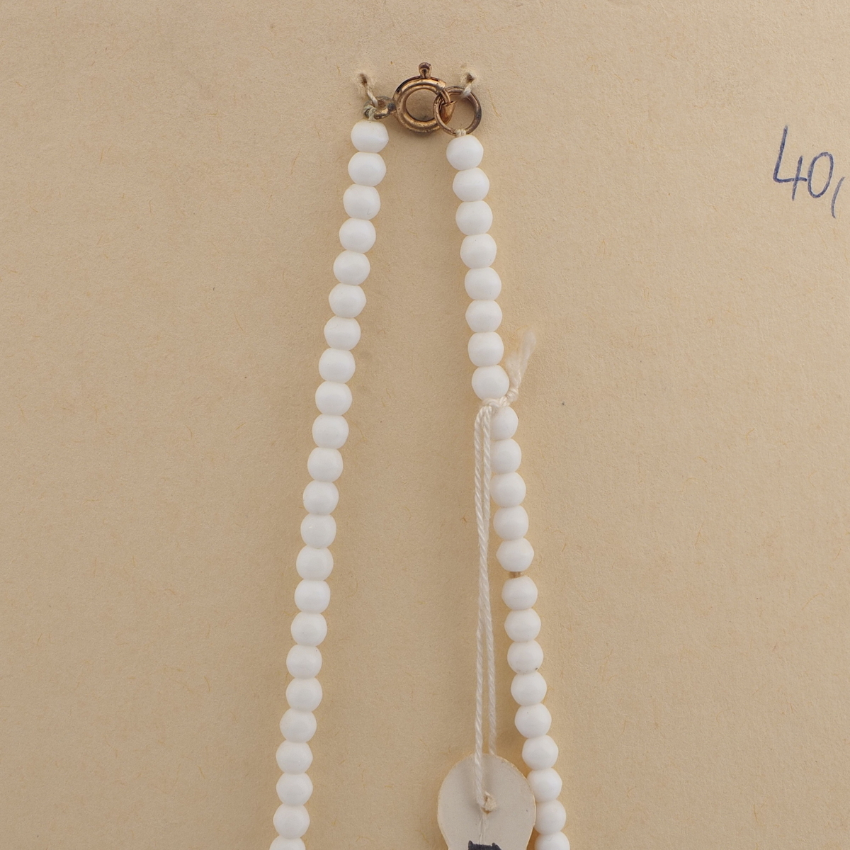Vintage Czech necklace white rectangle oval glass beads 16"