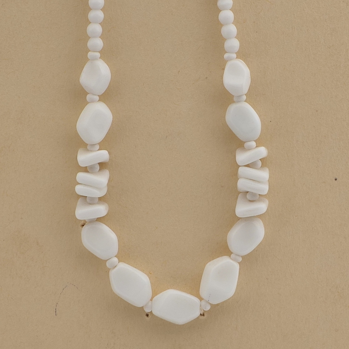 Vintage Czech necklace white square oval glass beads