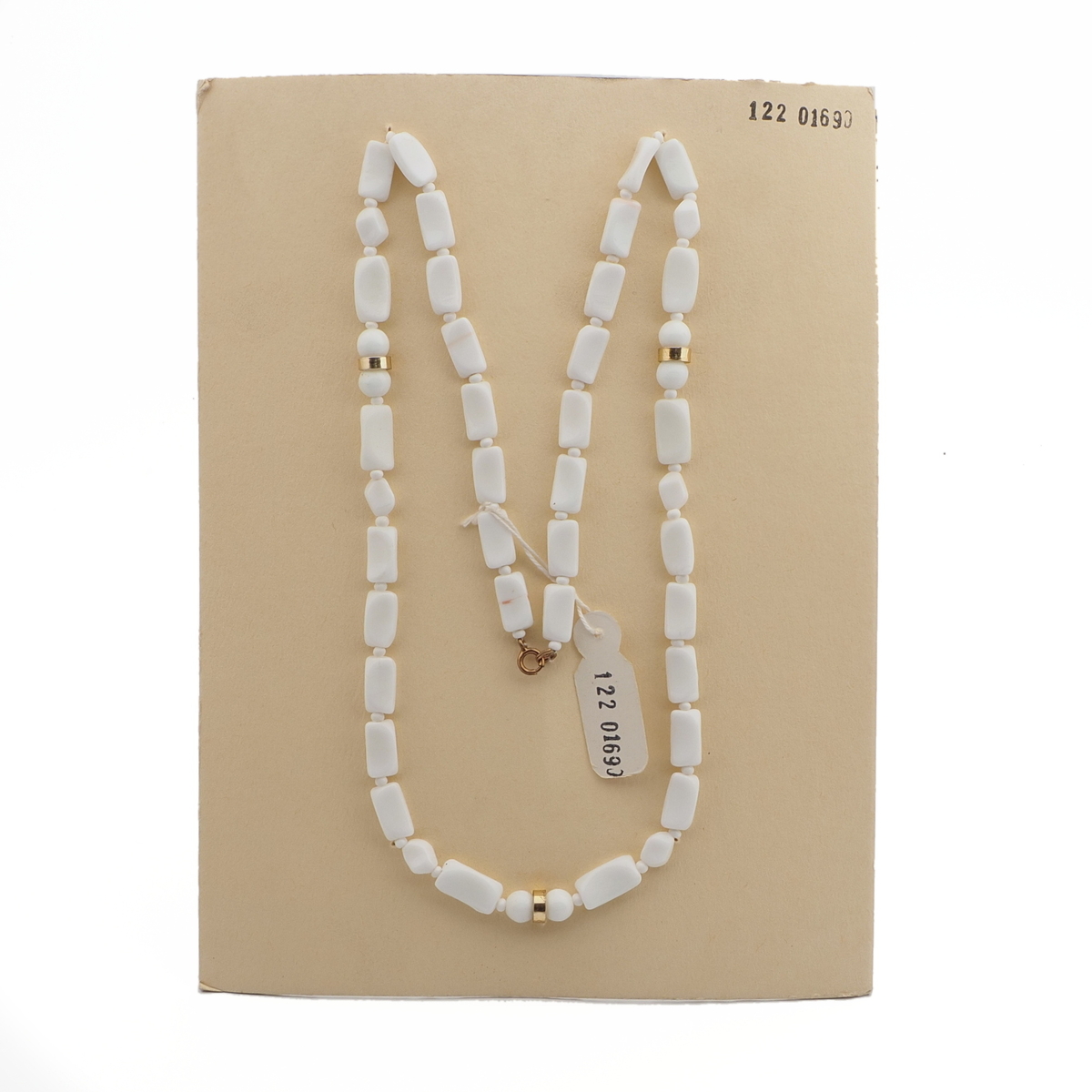 Vintage Czech necklace white round square nugget glass beads 27"