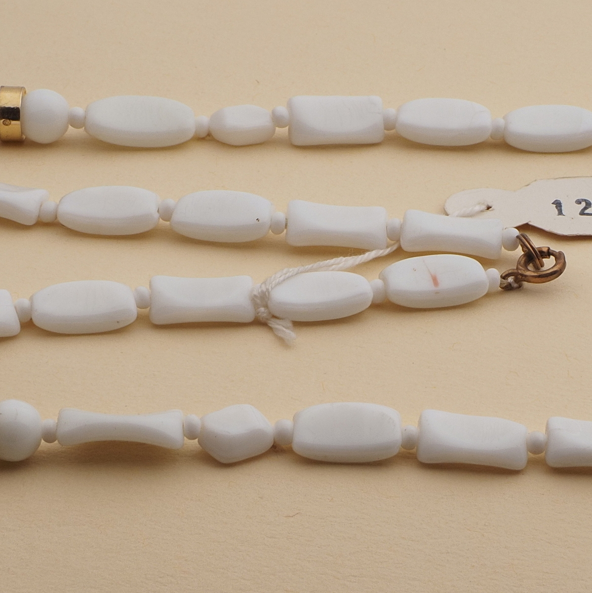 Vintage Czech necklace white round square nugget glass beads 27"