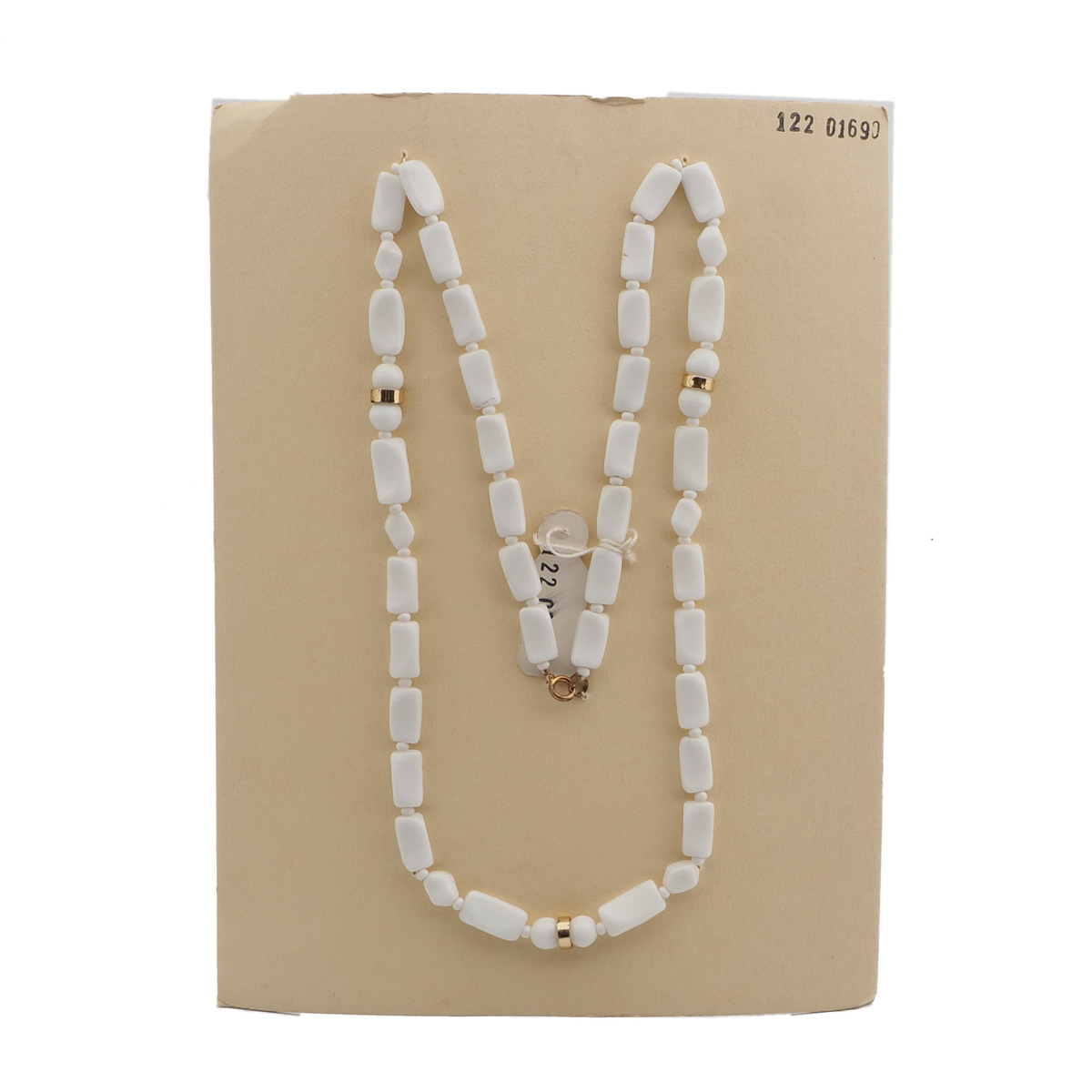 Vintage Czech necklace white rectangle round oval glass beads 25"