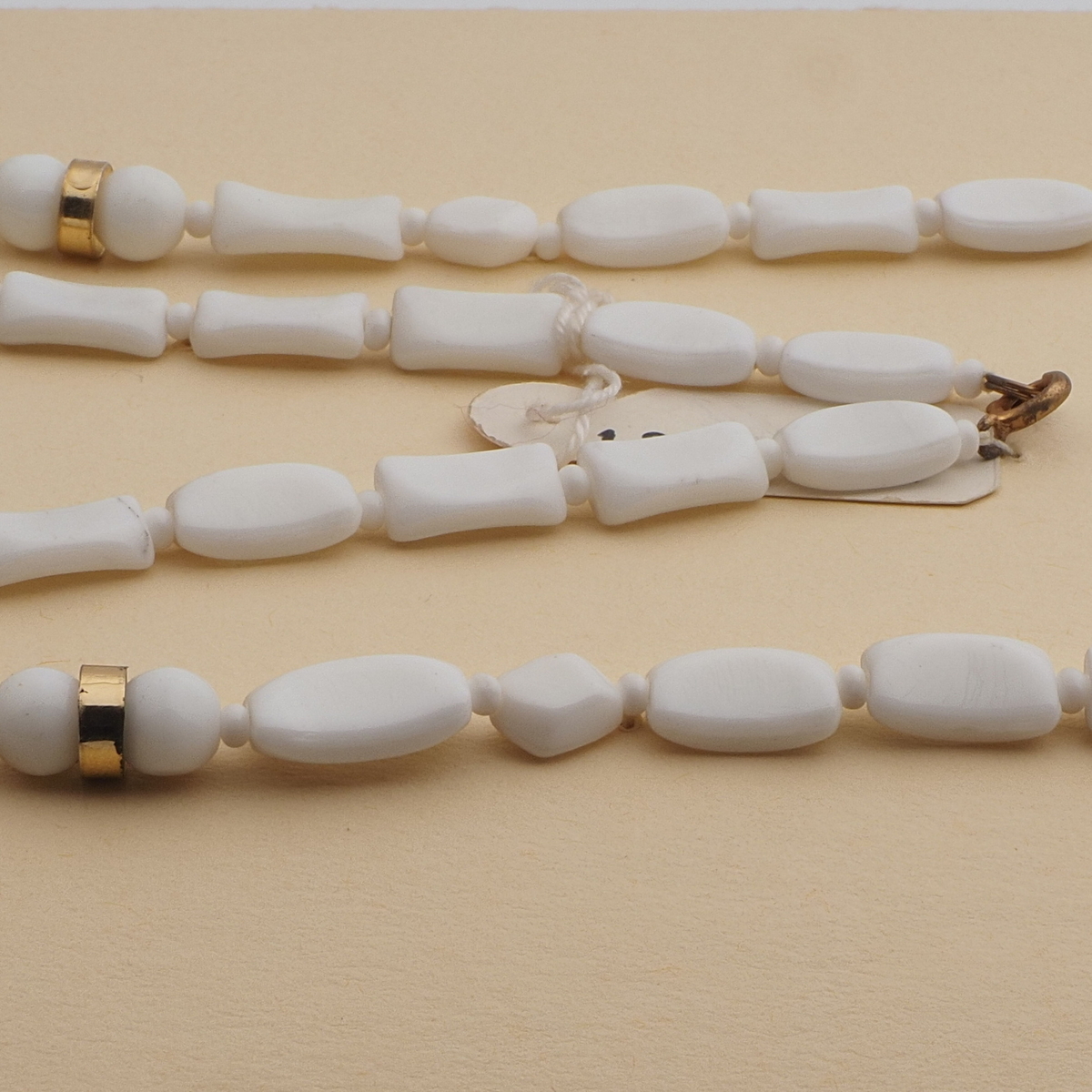Vintage Czech necklace white rectangle round oval glass beads 25"