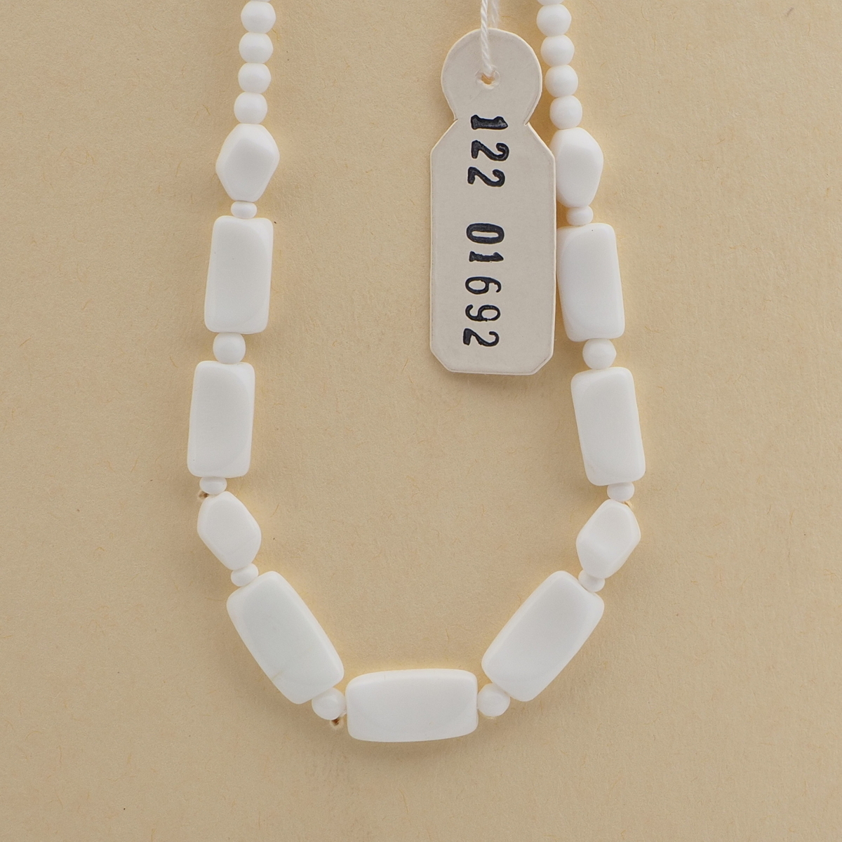 Vintage Czech necklace white rectangle oval glass beads 16"