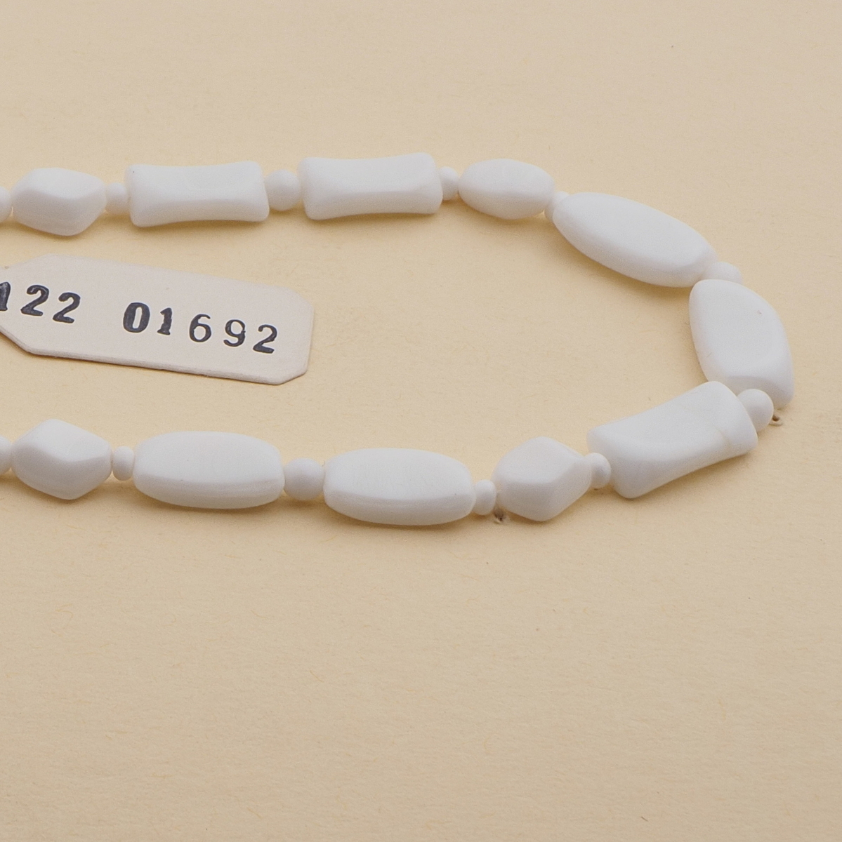 Vintage Czech necklace white rectangle oval glass beads 16"