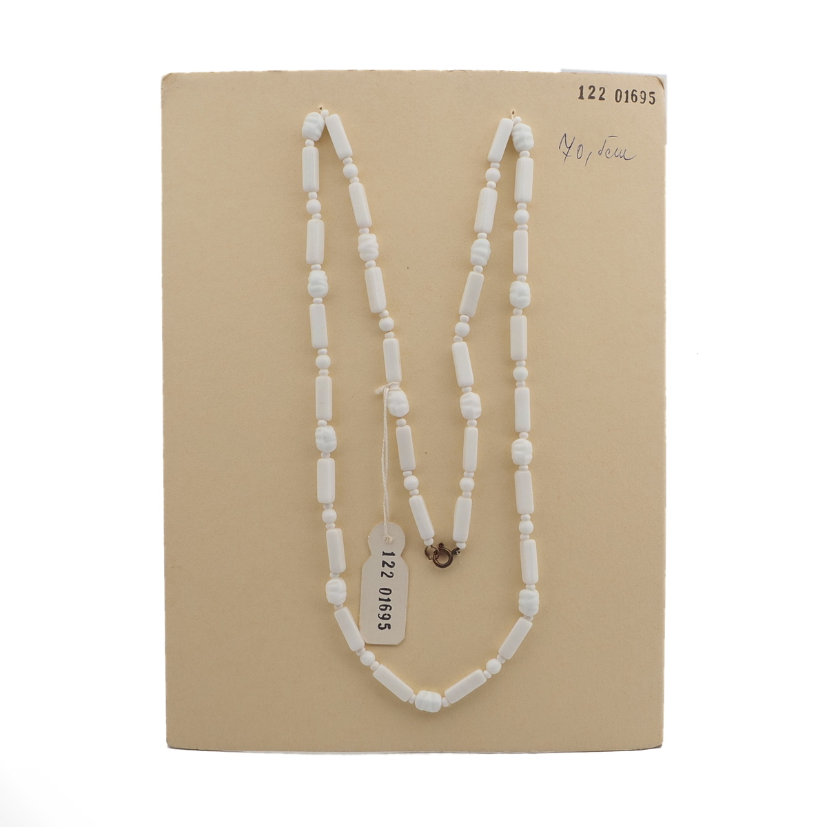 Vintage Czech necklace white rectangle ribbed oval glass beads 27"