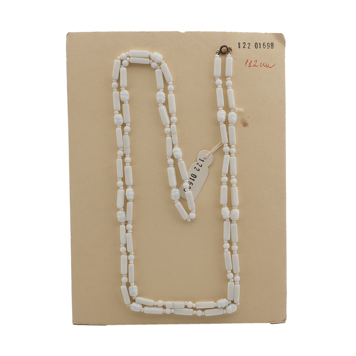 Vintage Czech necklace white rectangle ribbed oval glass beads 48"