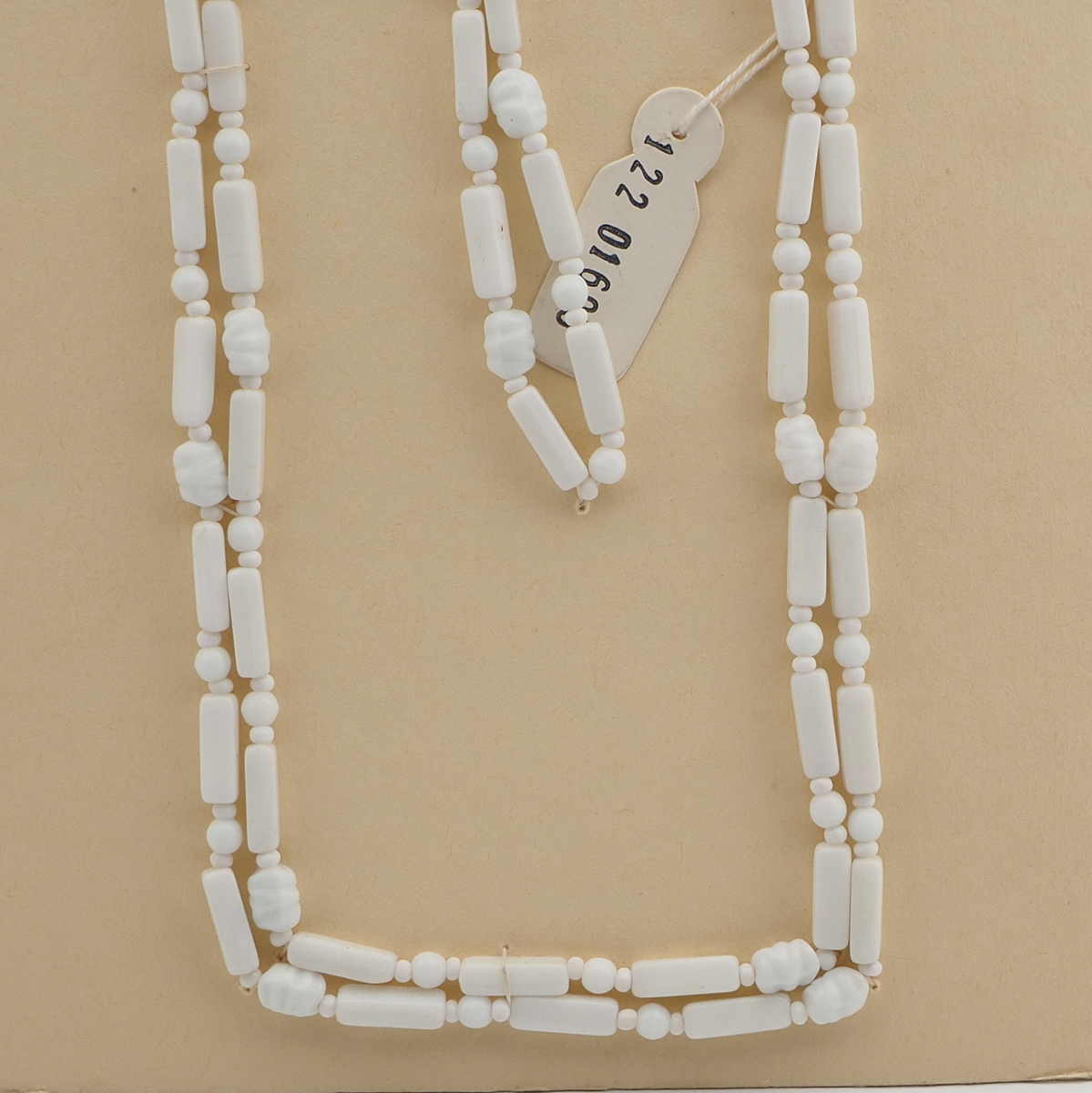 Vintage Czech necklace white rectangle ribbed oval glass beads 48"