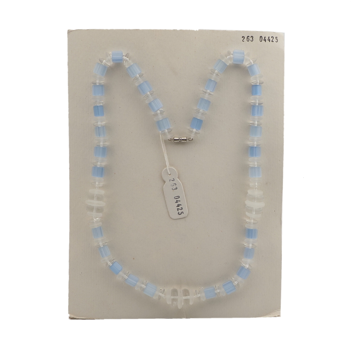 Vintage Czech necklace clear blue satin atlas glass beads 