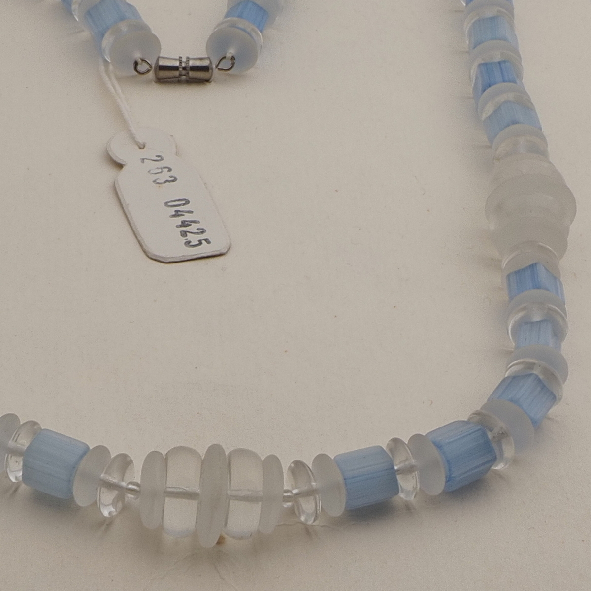 Vintage Czech necklace clear blue satin atlas glass beads 