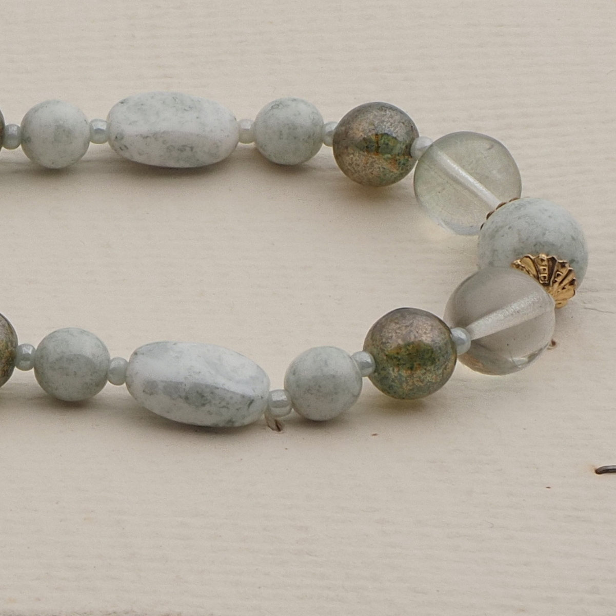 Vintage Czech necklace lustre marble glass beads 