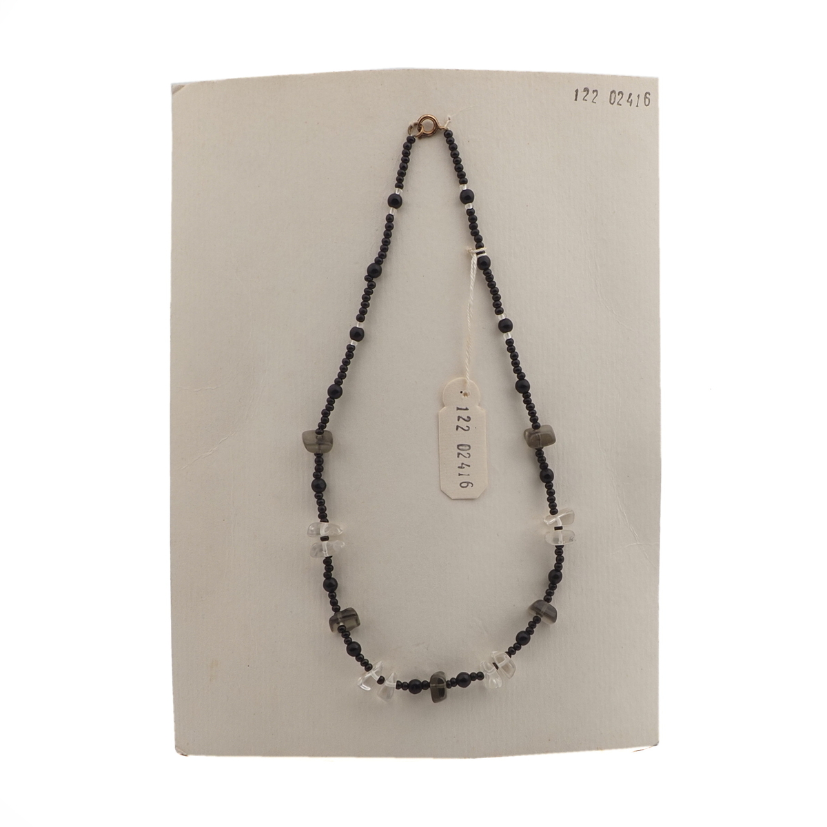 Vintage Czech necklace black clear green glass beads 16"