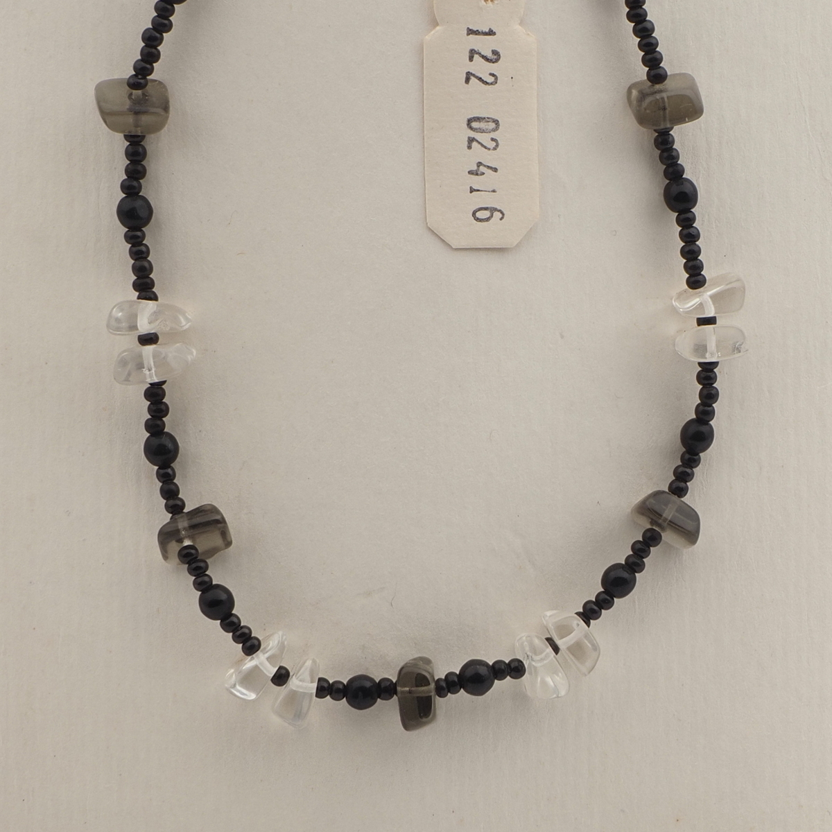 Vintage Czech necklace black clear green glass beads 16"