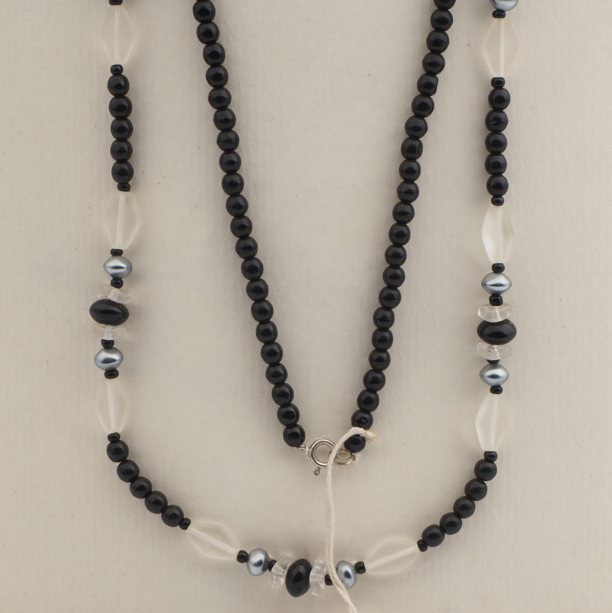 Vintage Czech necklace black frost pearl glass beads