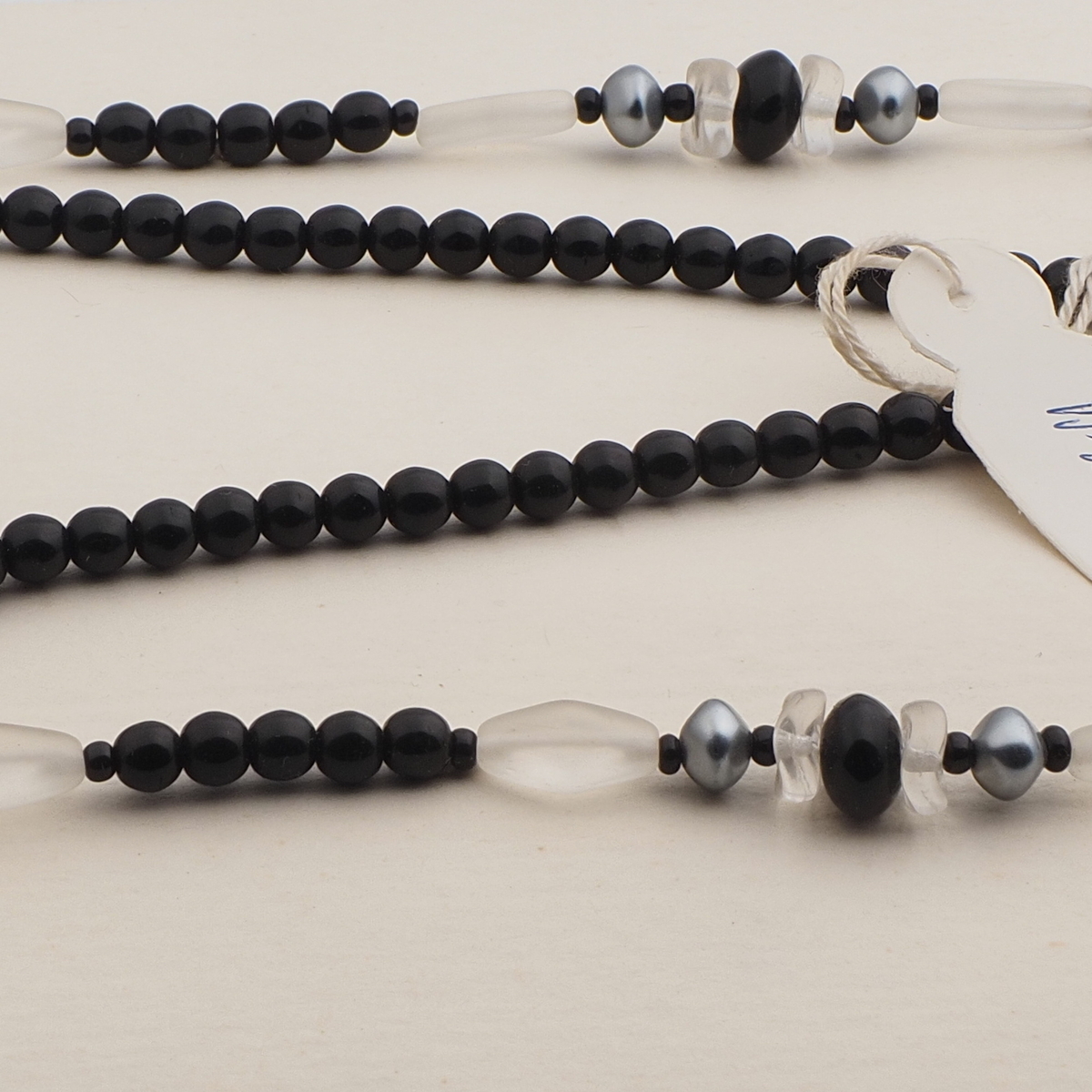 Vintage Czech necklace black frost pearl glass beads