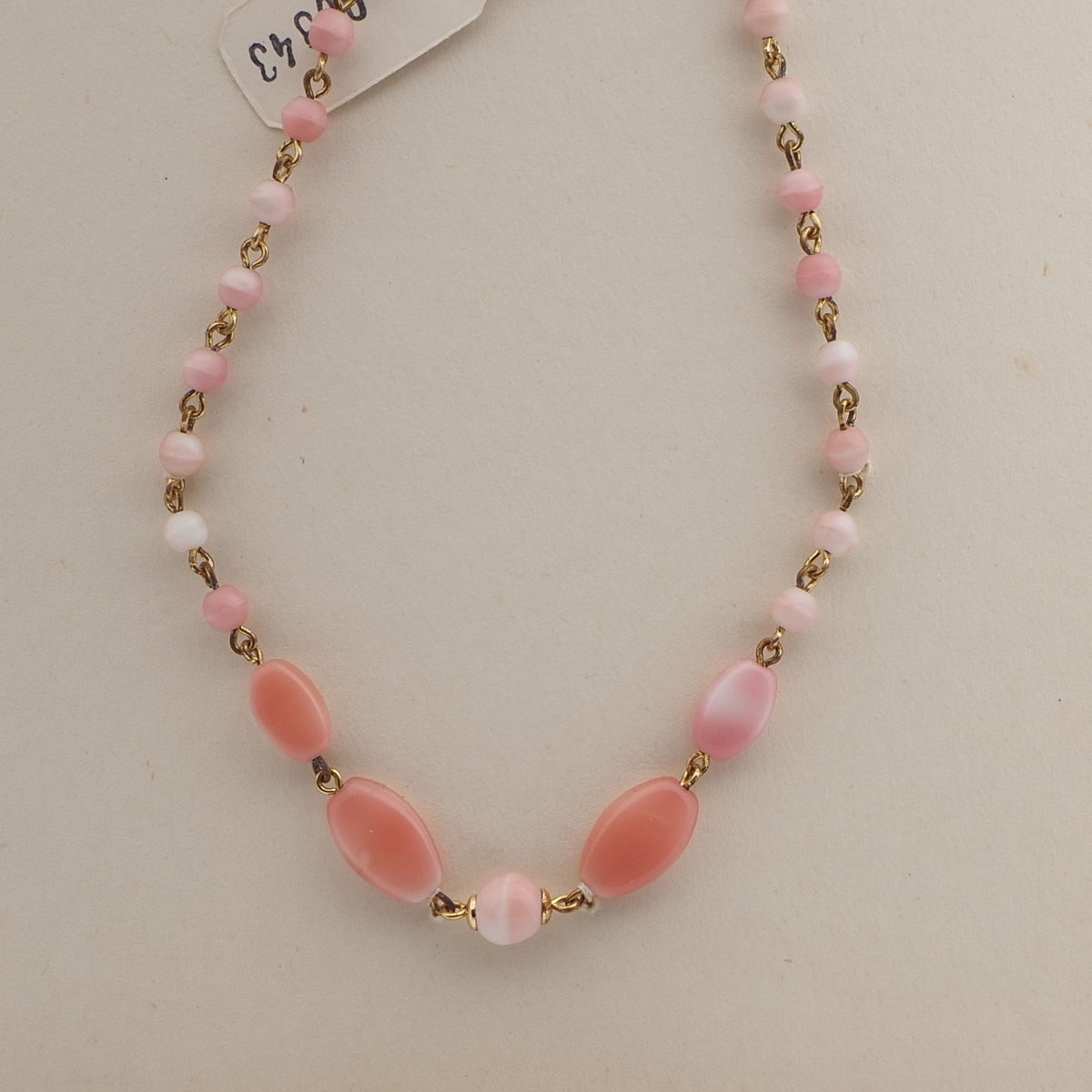Vintage Czech link necklace pink marble glass beads 