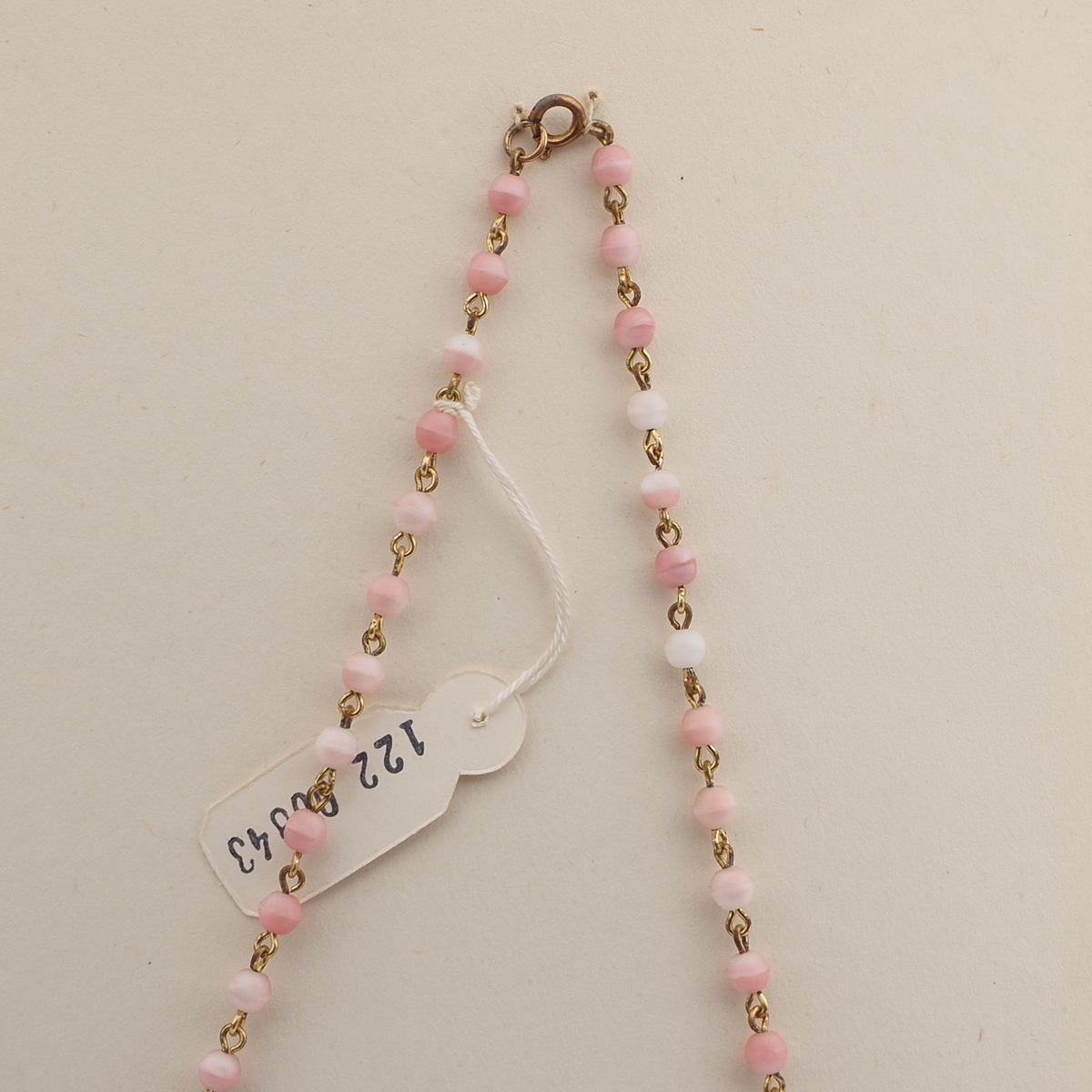 Vintage Czech link necklace pink marble glass beads 
