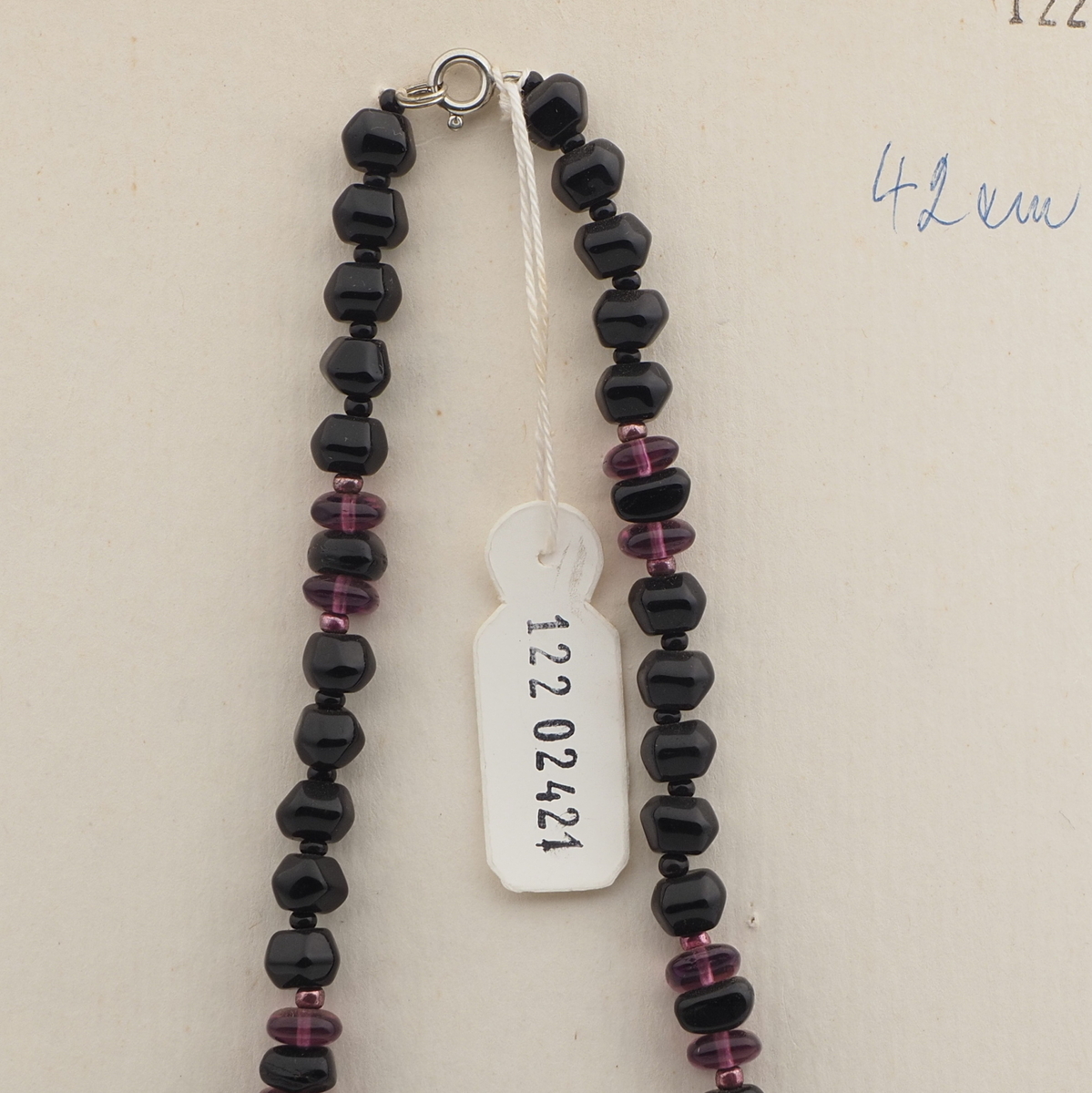 Vintage Czech necklace black purple glass beads 