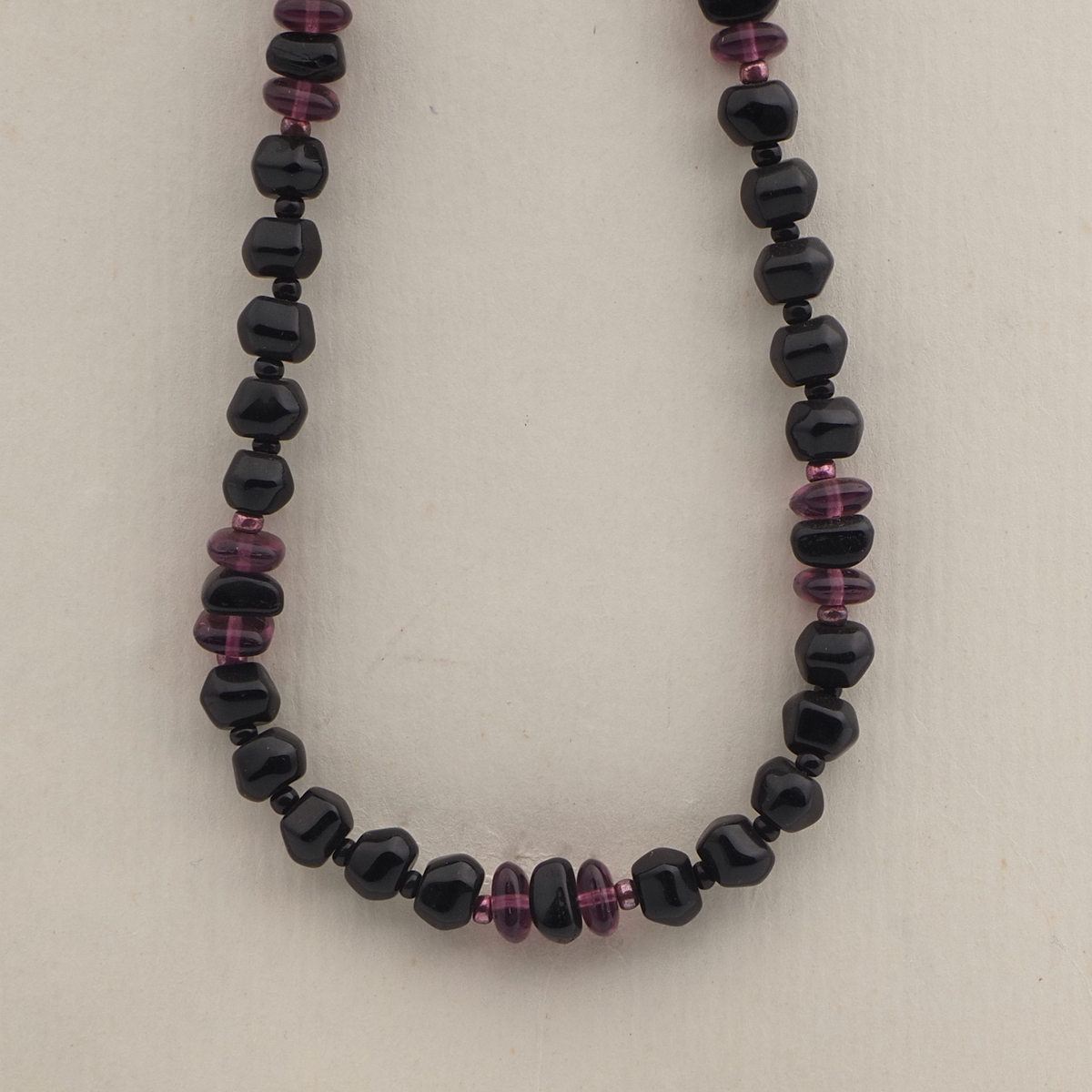 Vintage Czech necklace black purple glass beads 