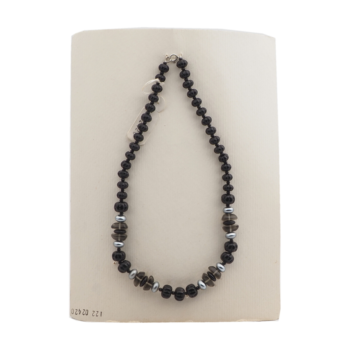 Vintage Czech necklace black melon pearl green glass beads 