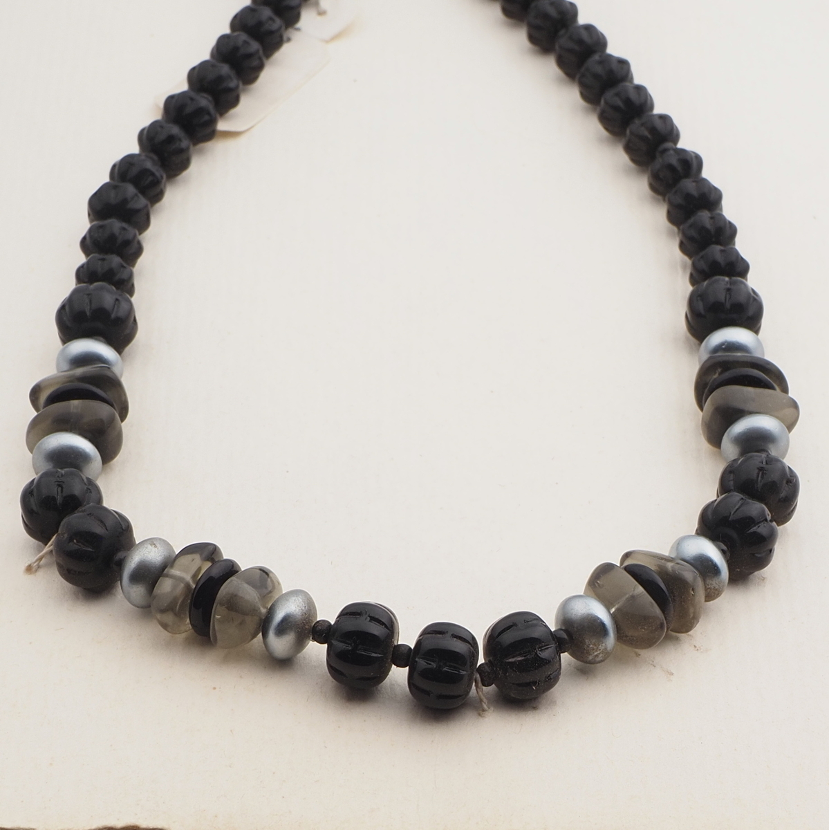 Vintage Czech necklace black melon pearl green glass beads 