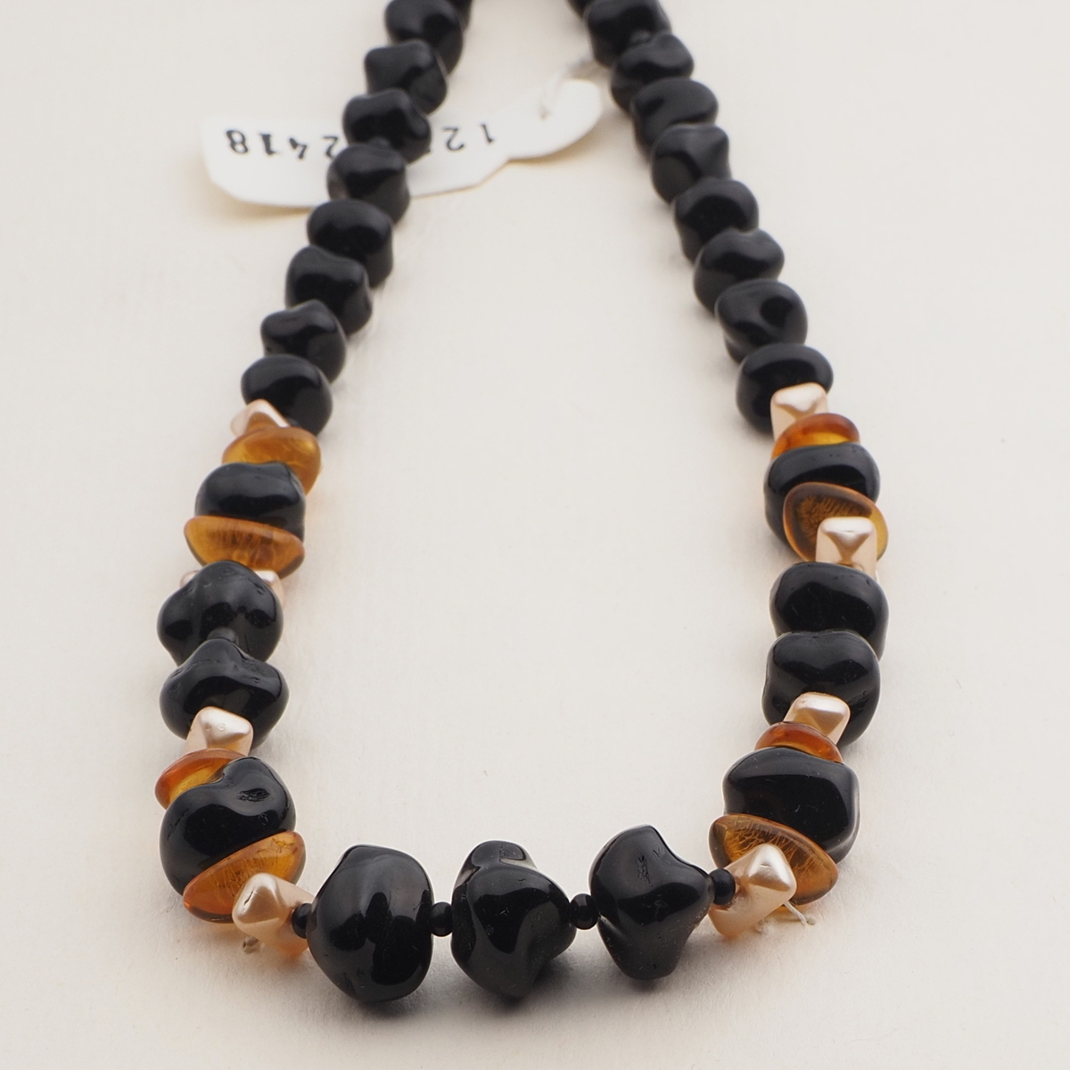 Vintage Czech necklace black pearl topaz glass beads 