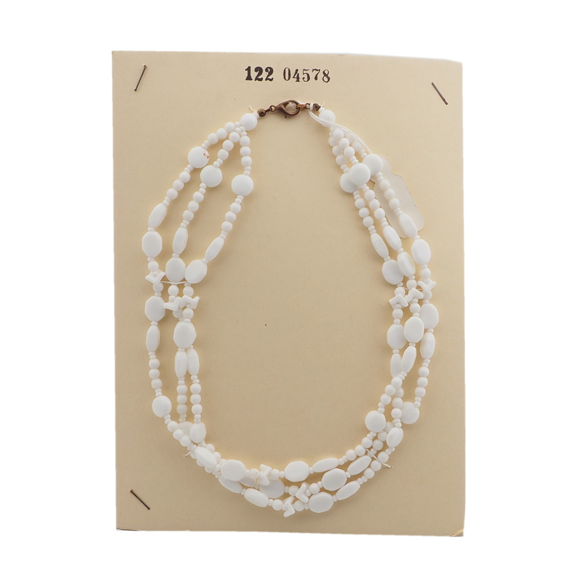 Vintage Czech 3 strand necklace white glass beads 15"