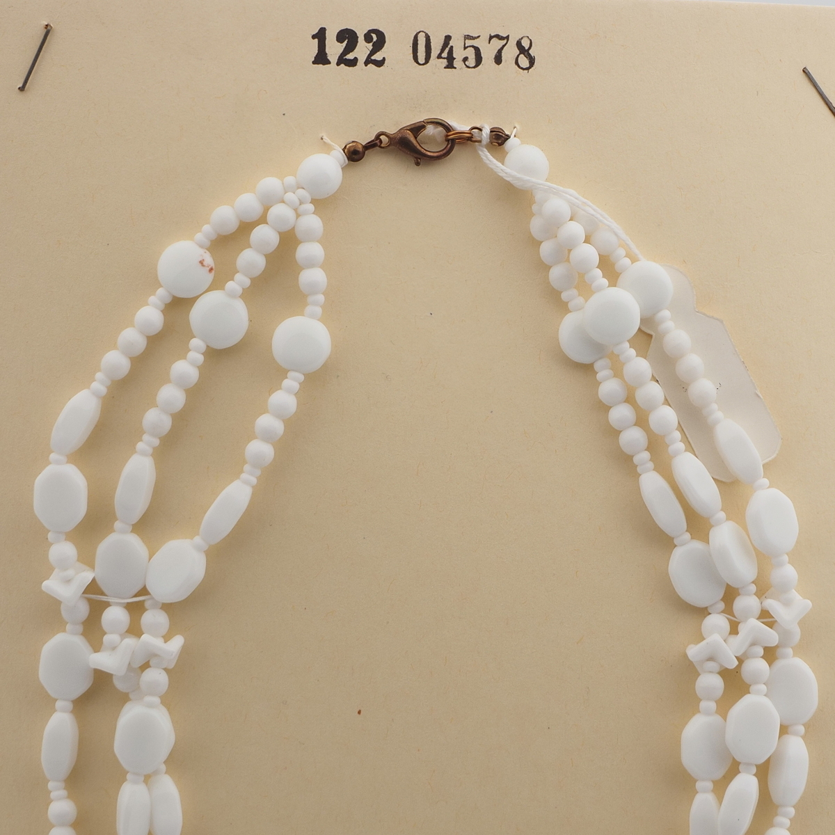 Vintage Czech 3 strand necklace white glass beads 15"