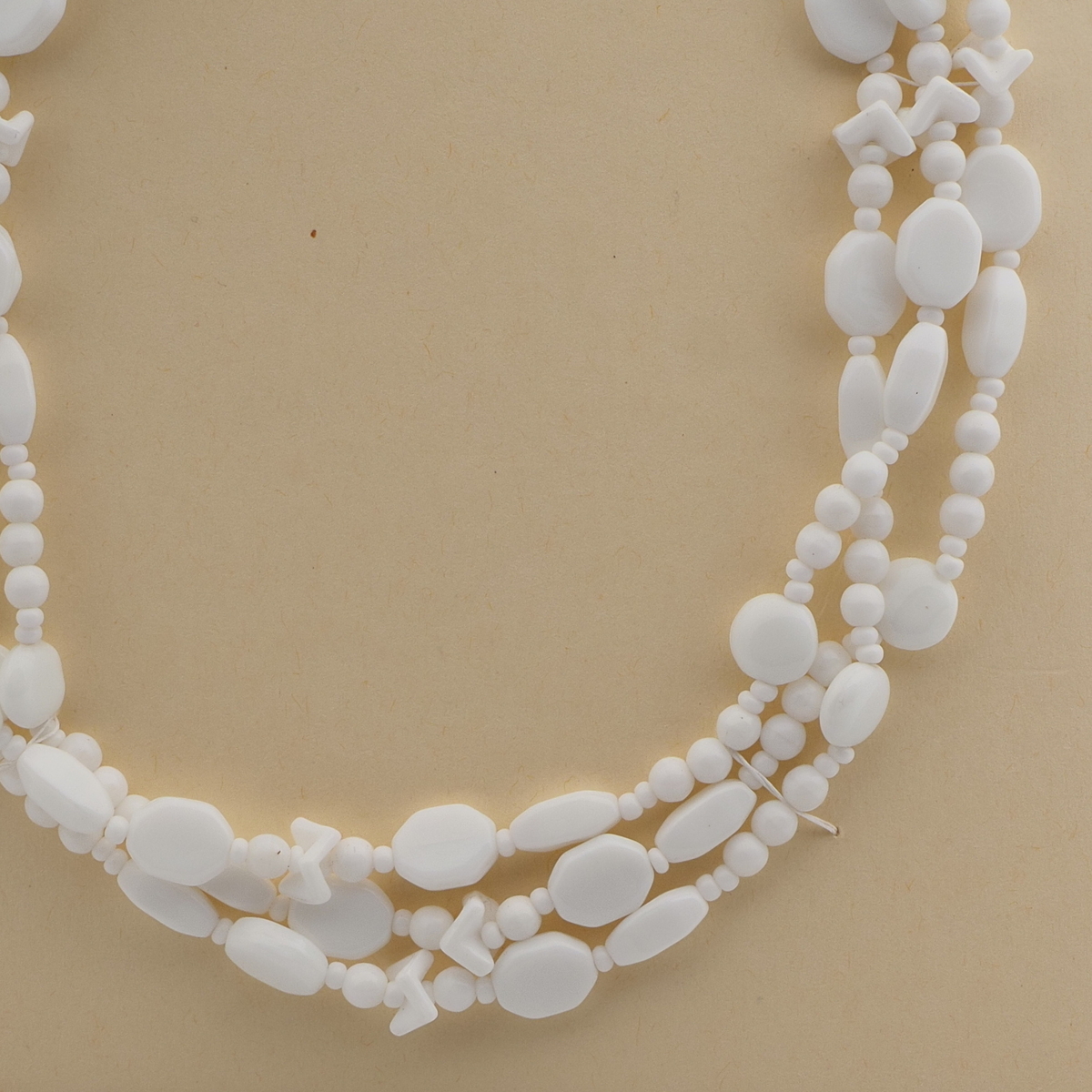 Vintage Czech 3 strand necklace white glass beads 15"