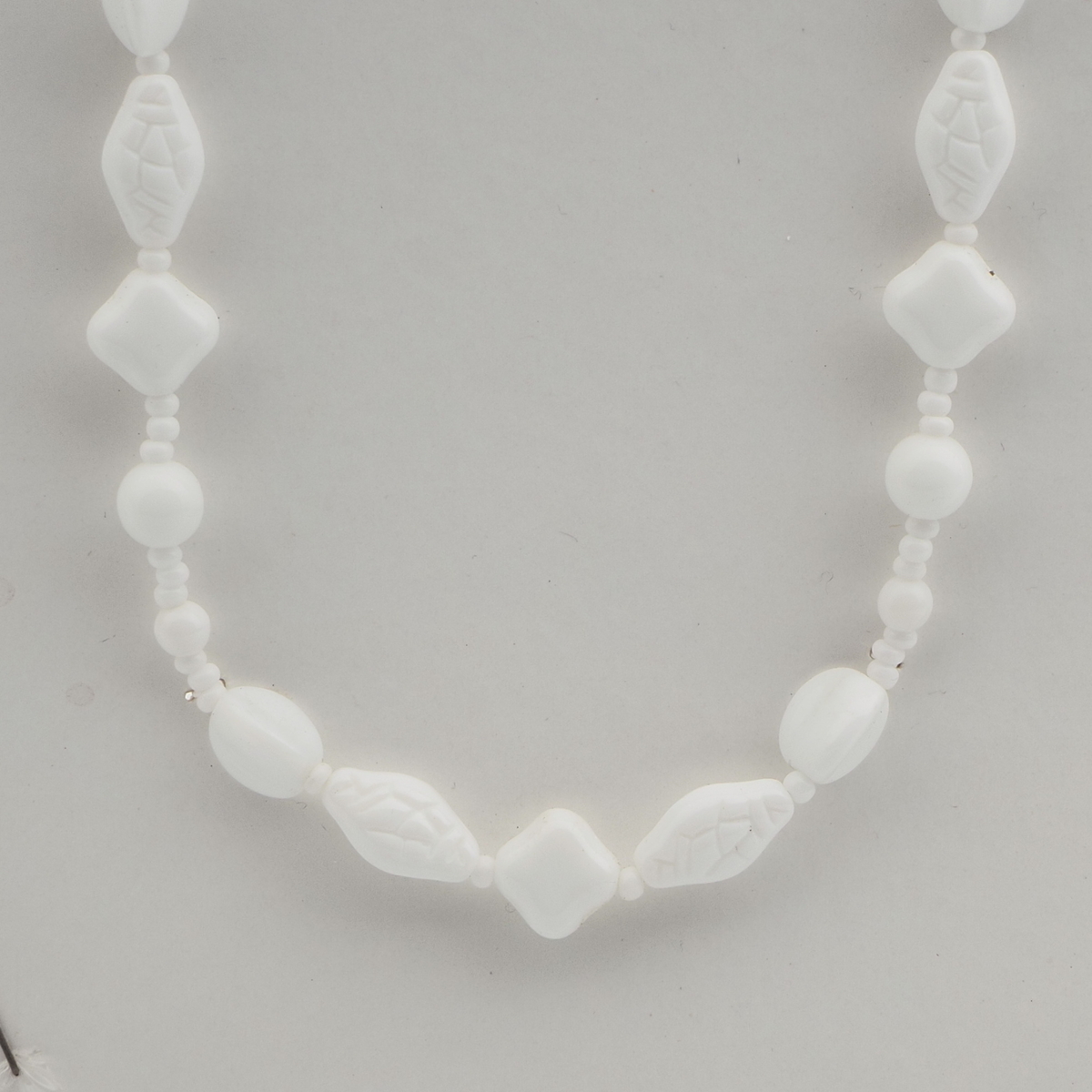 Vintage Czech necklace white triangle square bicone glass beads