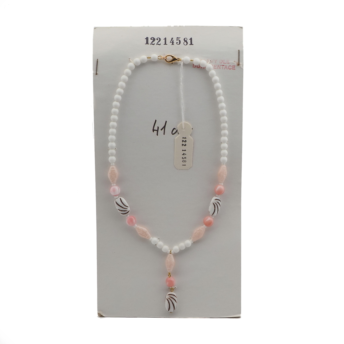 Vintage Czech necklace white pink feathered glass beads