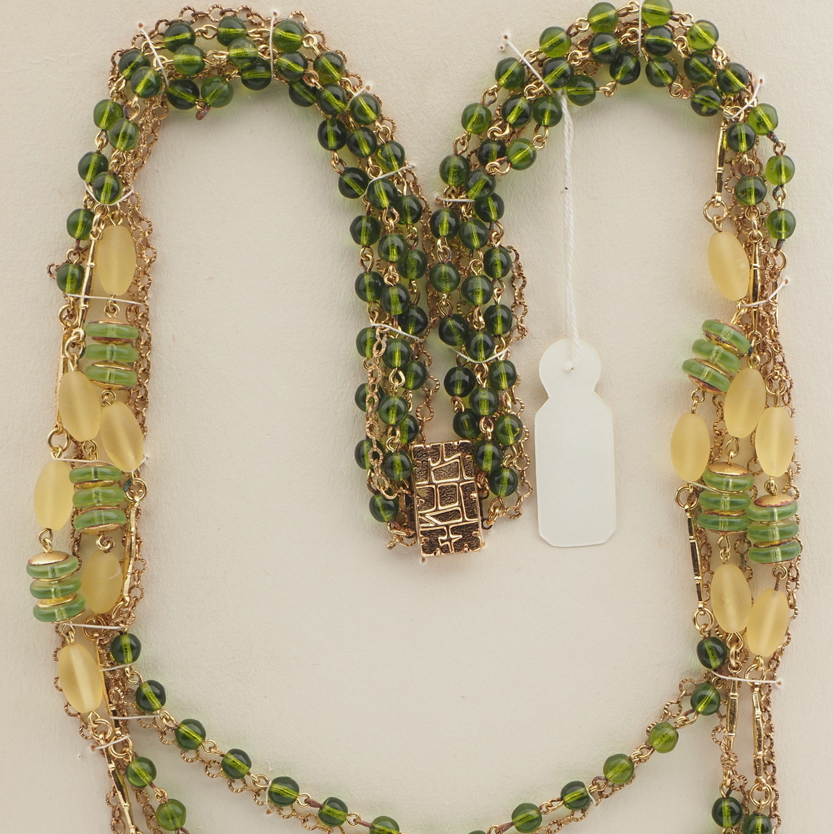 Vintage Czech 5 strand chain link necklace topaz frost glass beads