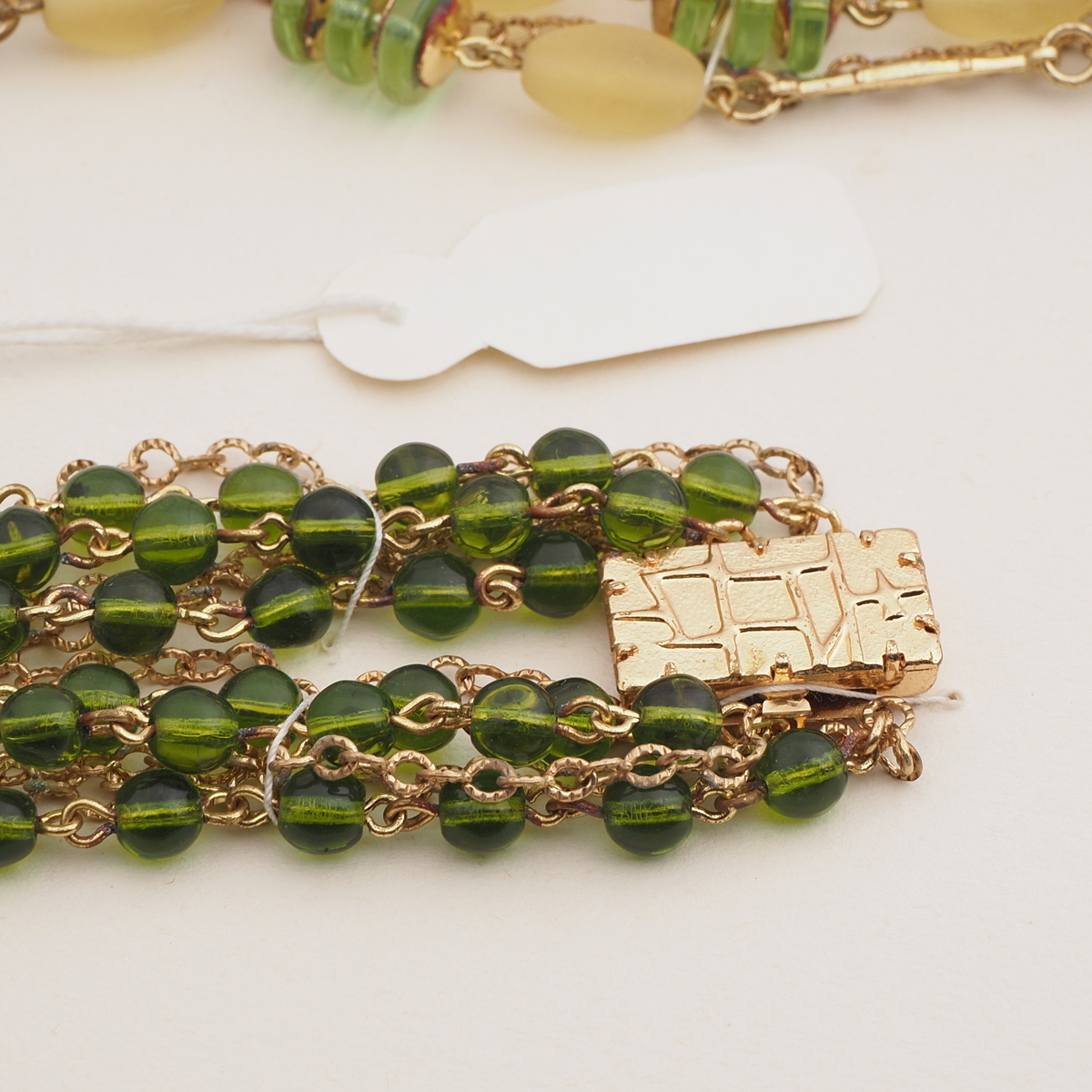 Vintage Czech 5 strand chain link necklace topaz frost glass beads