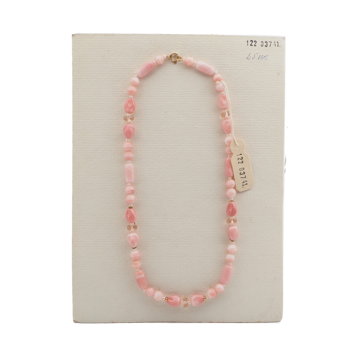 Vintage Czech necklace pink marble rondelle faceted glass beads