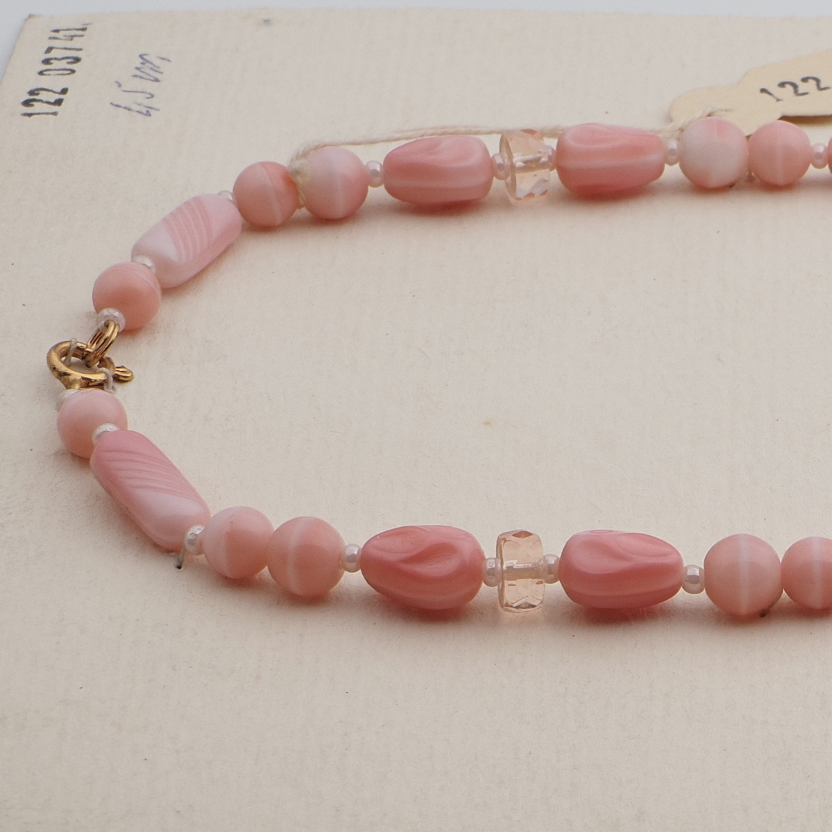 Vintage Czech necklace pink marble rondelle faceted glass beads