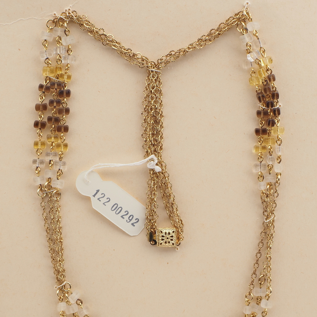 Vintage Czech 3 strand chain necklace rectangle glass beads