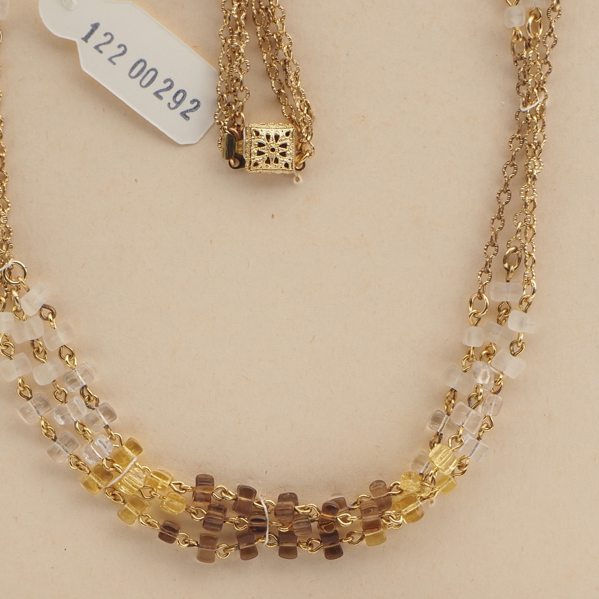 Vintage Czech 3 strand chain necklace rectangle glass beads
