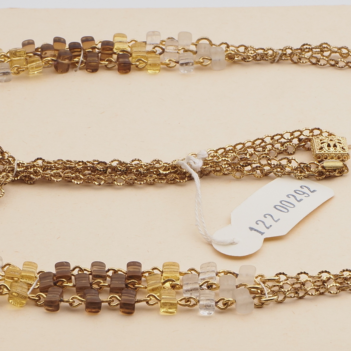 Vintage Czech 3 strand chain necklace rectangle glass beads