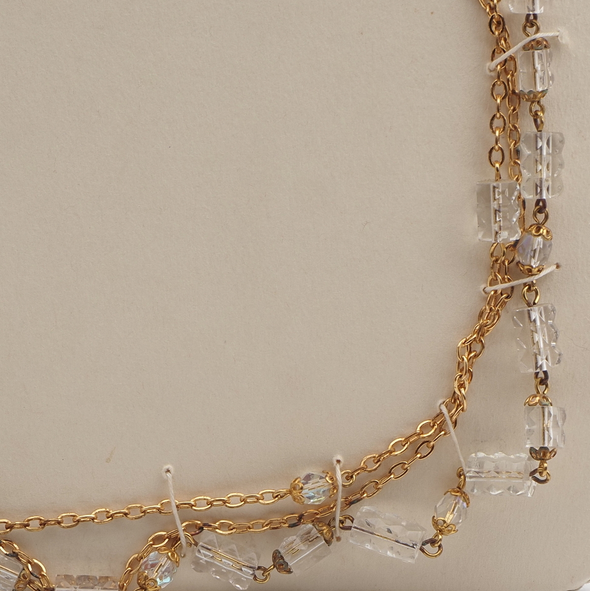 Vintage Czech 3 strand chain link necklace AB clear pentagon glass beads