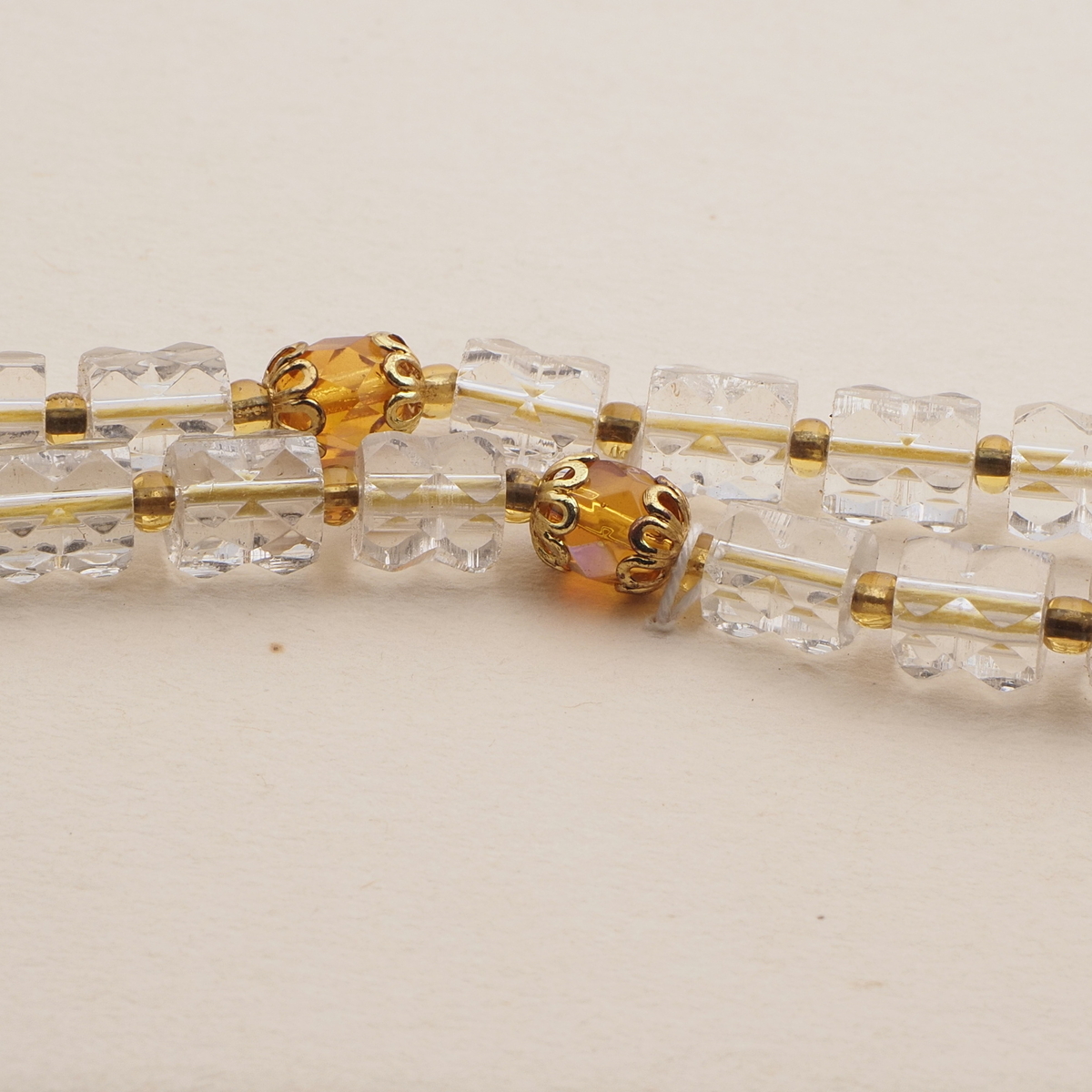 Vintage Czech 2 strand necklace vitrail topaz clear pentagon glass beads