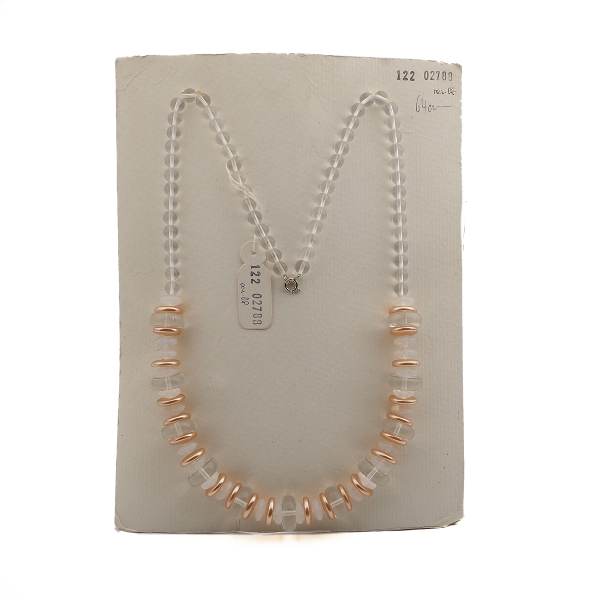 Vintage Czech necklace clear opaline pearl glass beads 25"