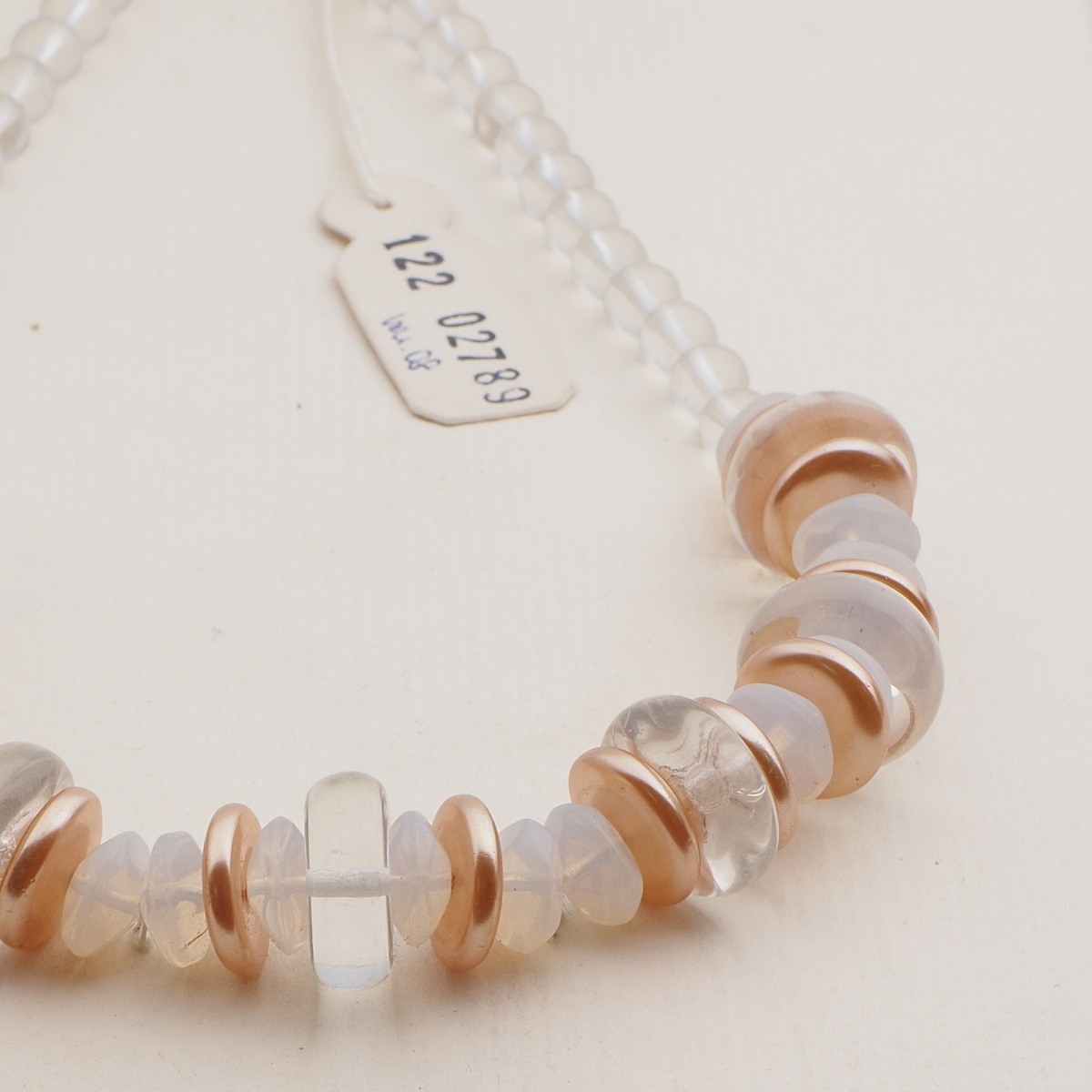 Vintage Czech necklace clear opaline pearl glass beads 17"