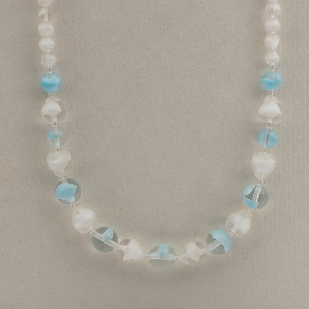 Vintage Czech necklace white blue satin bicolor glass beads