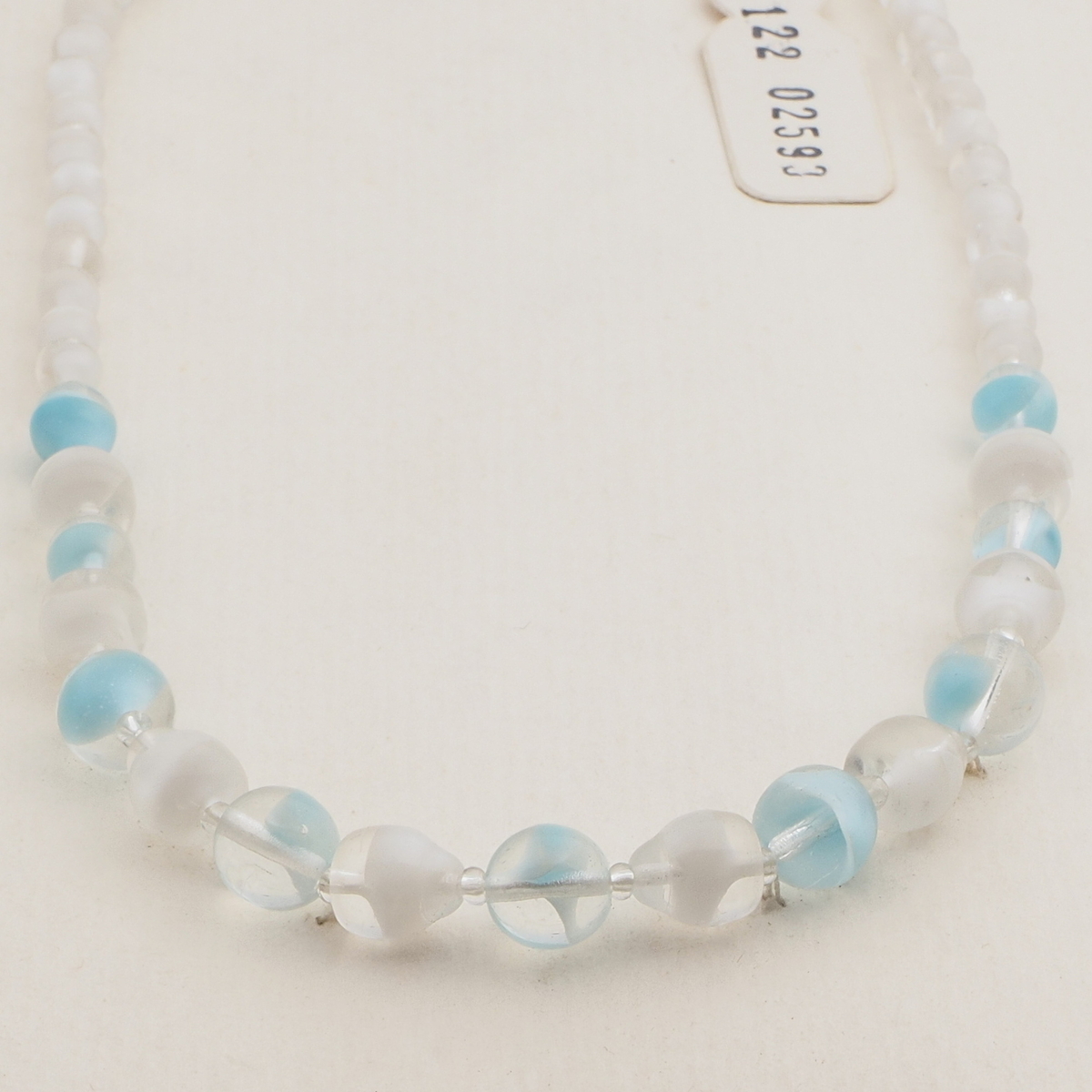Vintage Czech necklace white blue satin bicolor glass beads