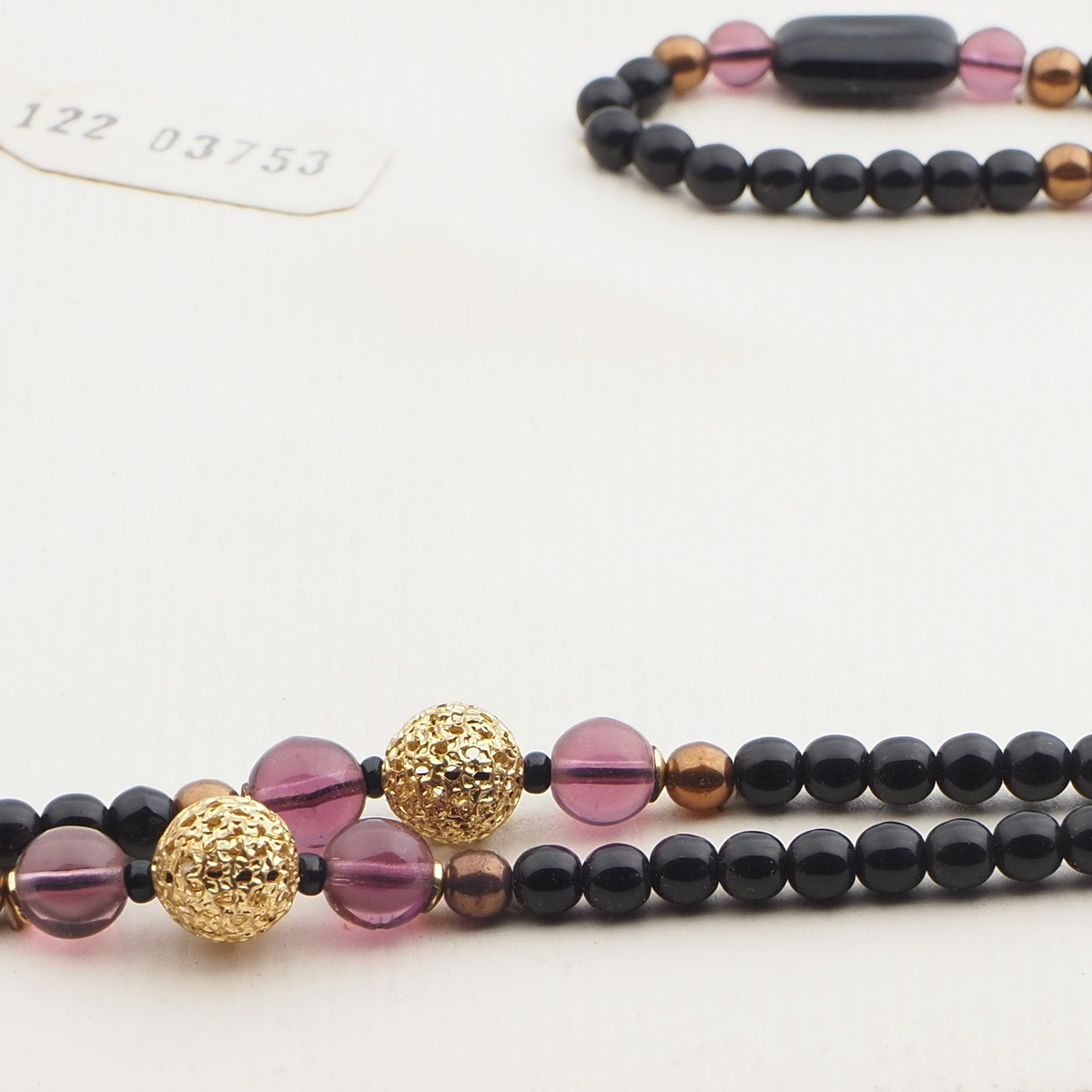 Vintage Czech necklace black purple copper glass beads