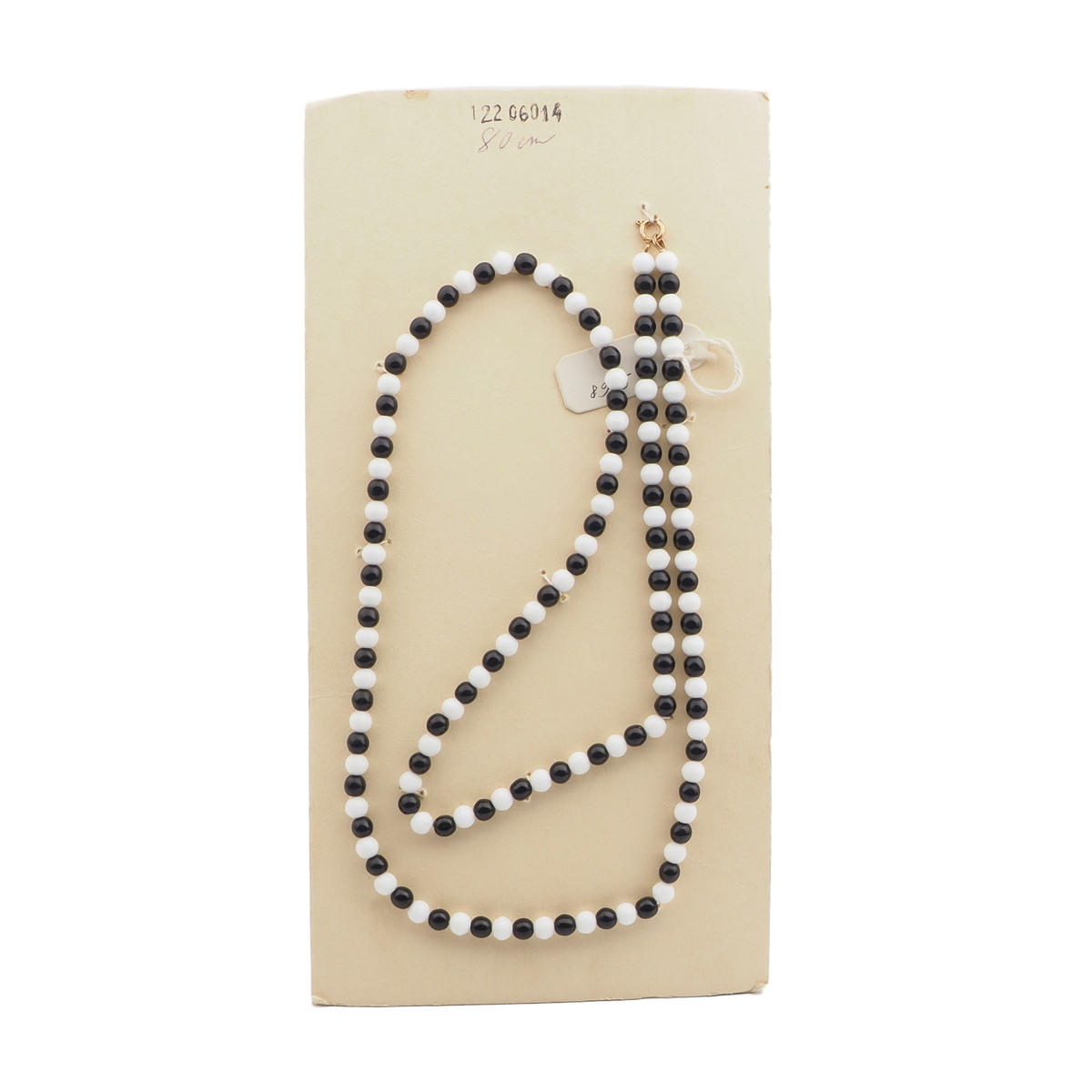 Vintage Czech necklace white black round glass beads 31"
