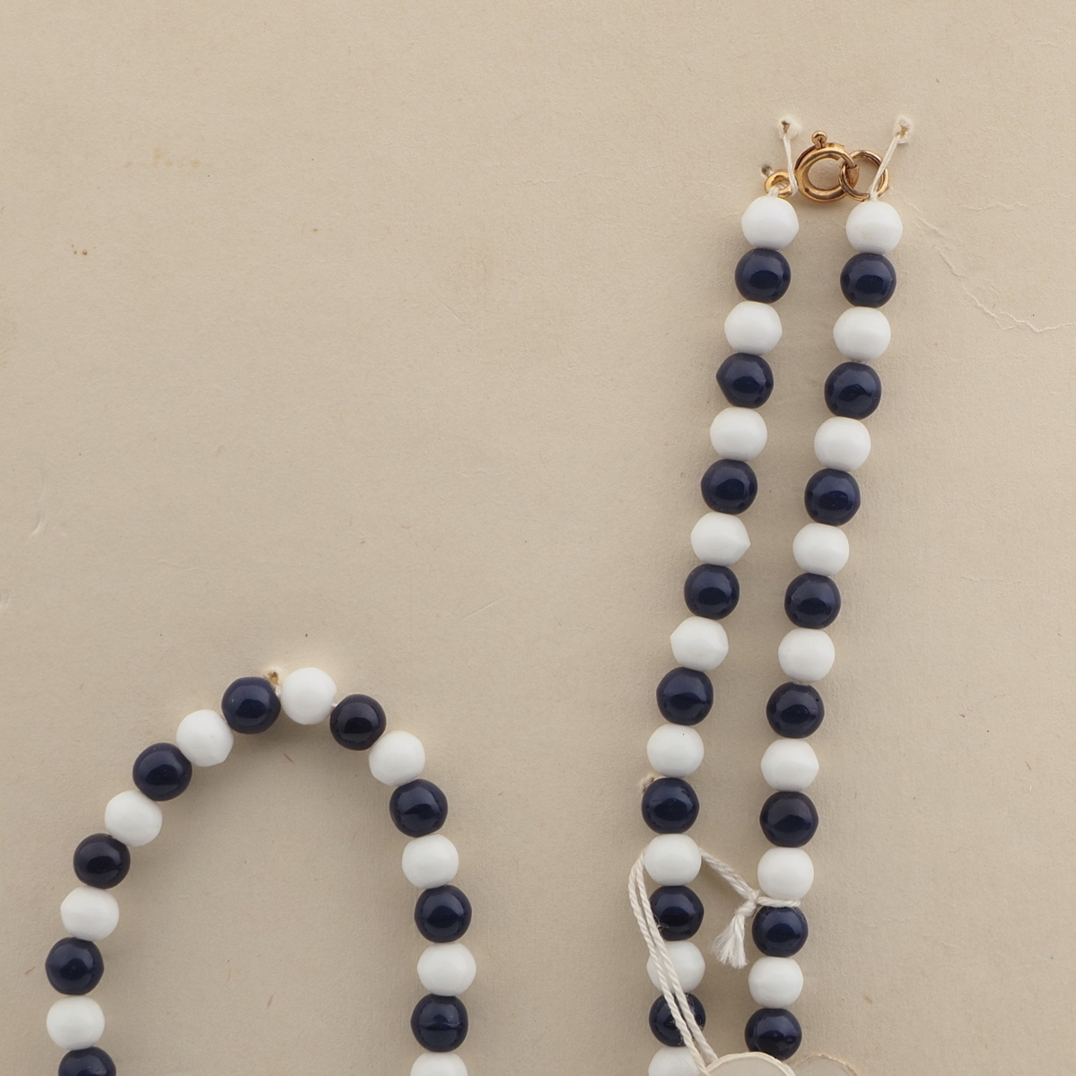 Vintage Czech necklace white blue round glass beads 